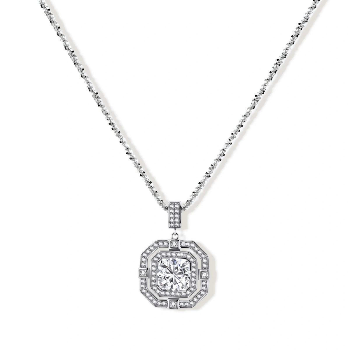 Geometric Halo Moissanite Necklace by AlbaLuxe AlbaLuxe