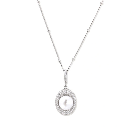Sterling Silver Pearl Halo Necklace by AlbaLuxe