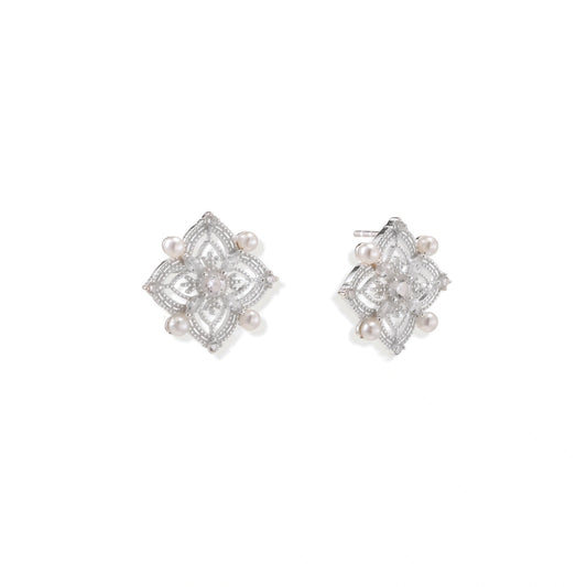Celestial Pearl Cross Sterling Silver Studs by AlbaLuxe