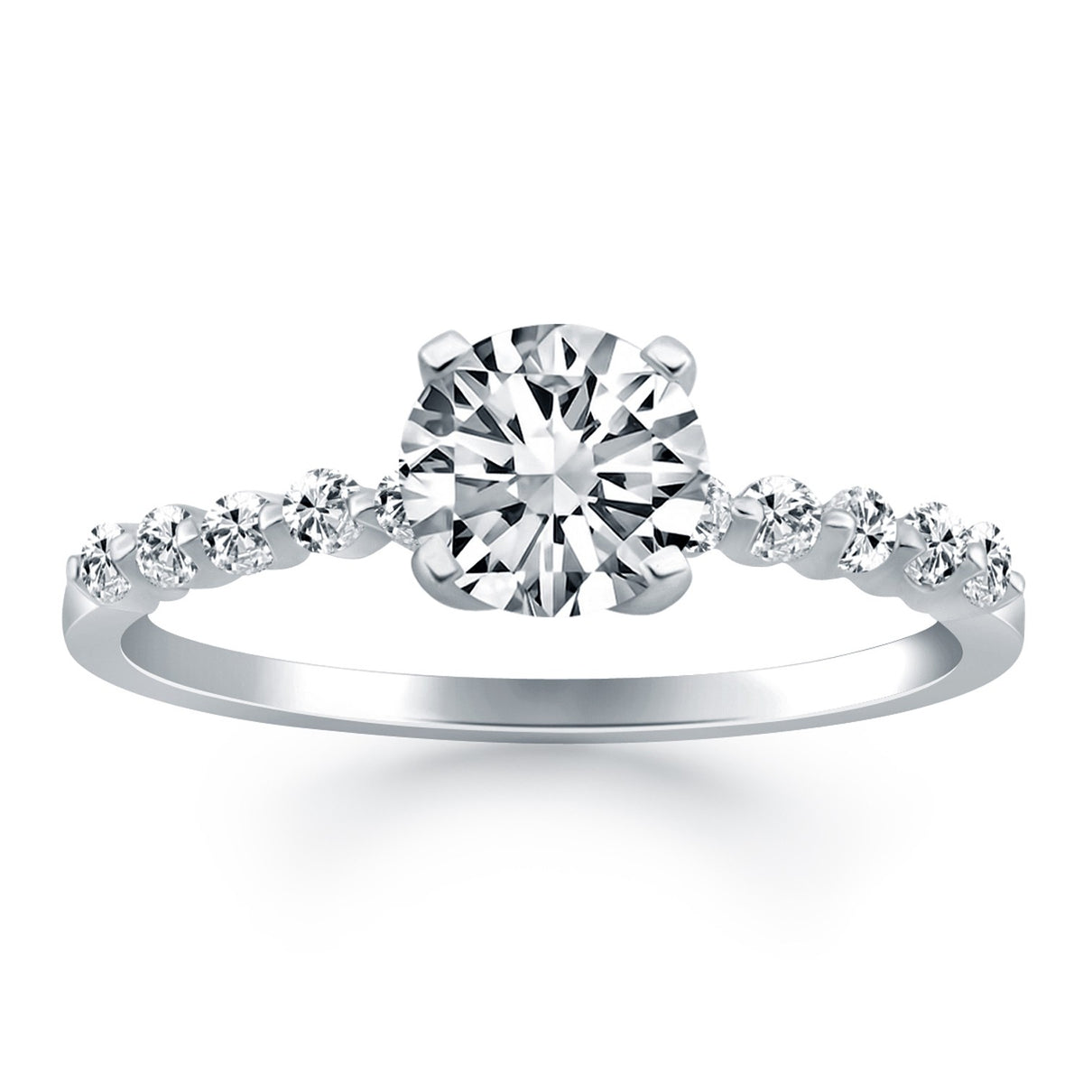 14k White Gold Diamond Engagement Ring with Shared Prong Diamond Accents RCJ