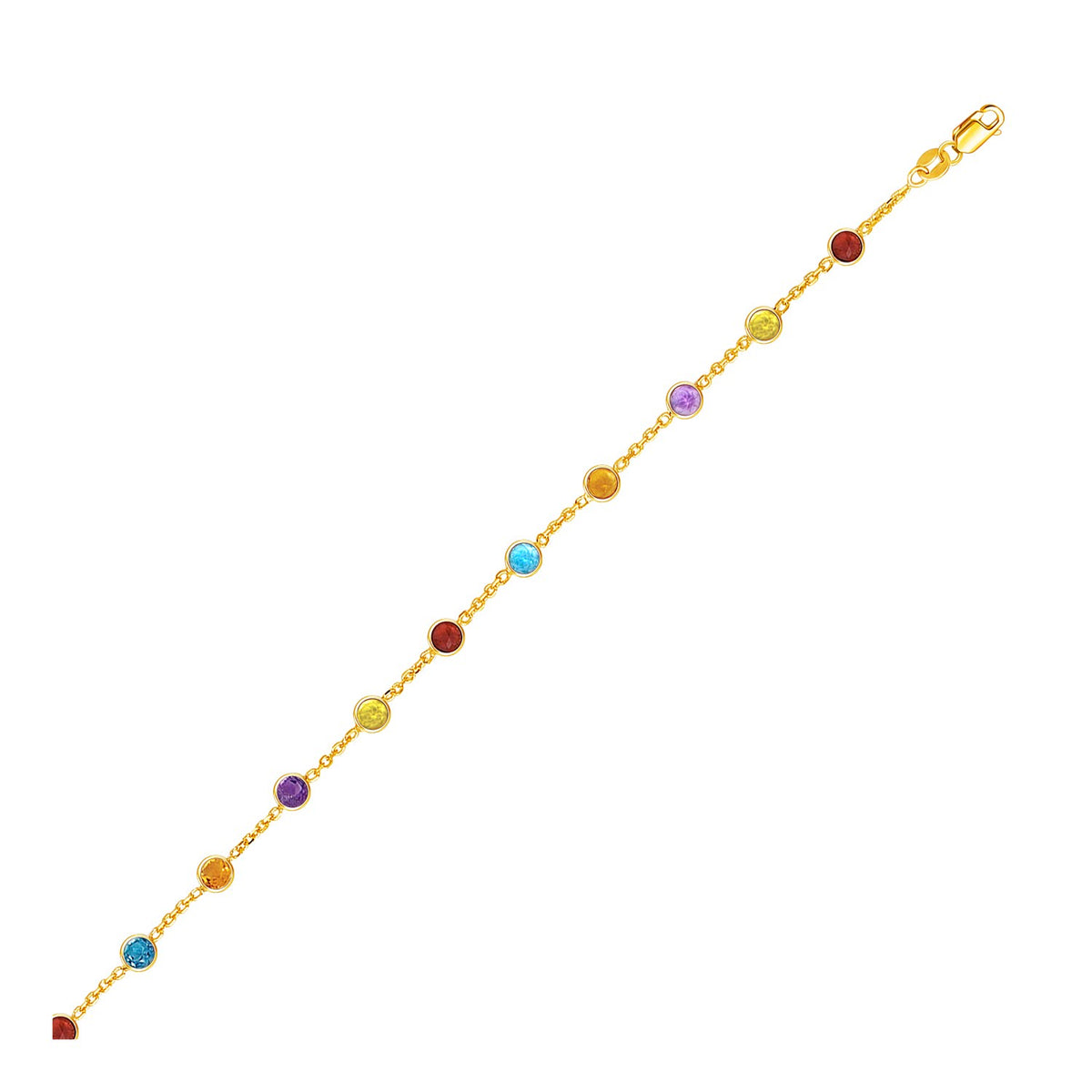 14k Yellow Gold Cable Anklet with Round Multi Tone Stations RCJ