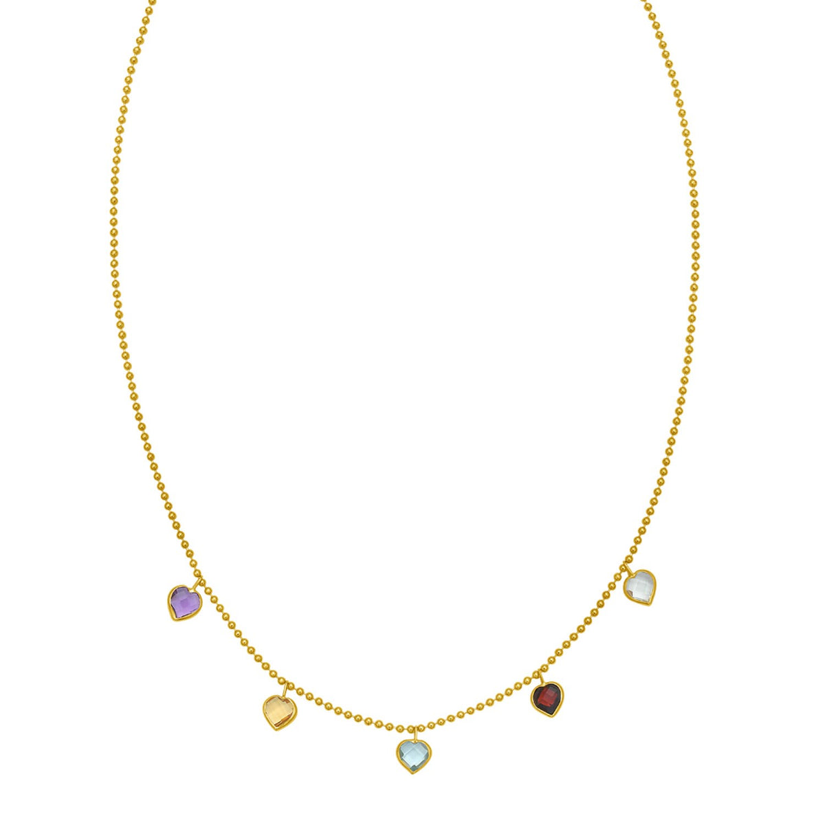 14K Yellow Gold Multi Gemstone Heart Necklace (1.50 mm) RCJ