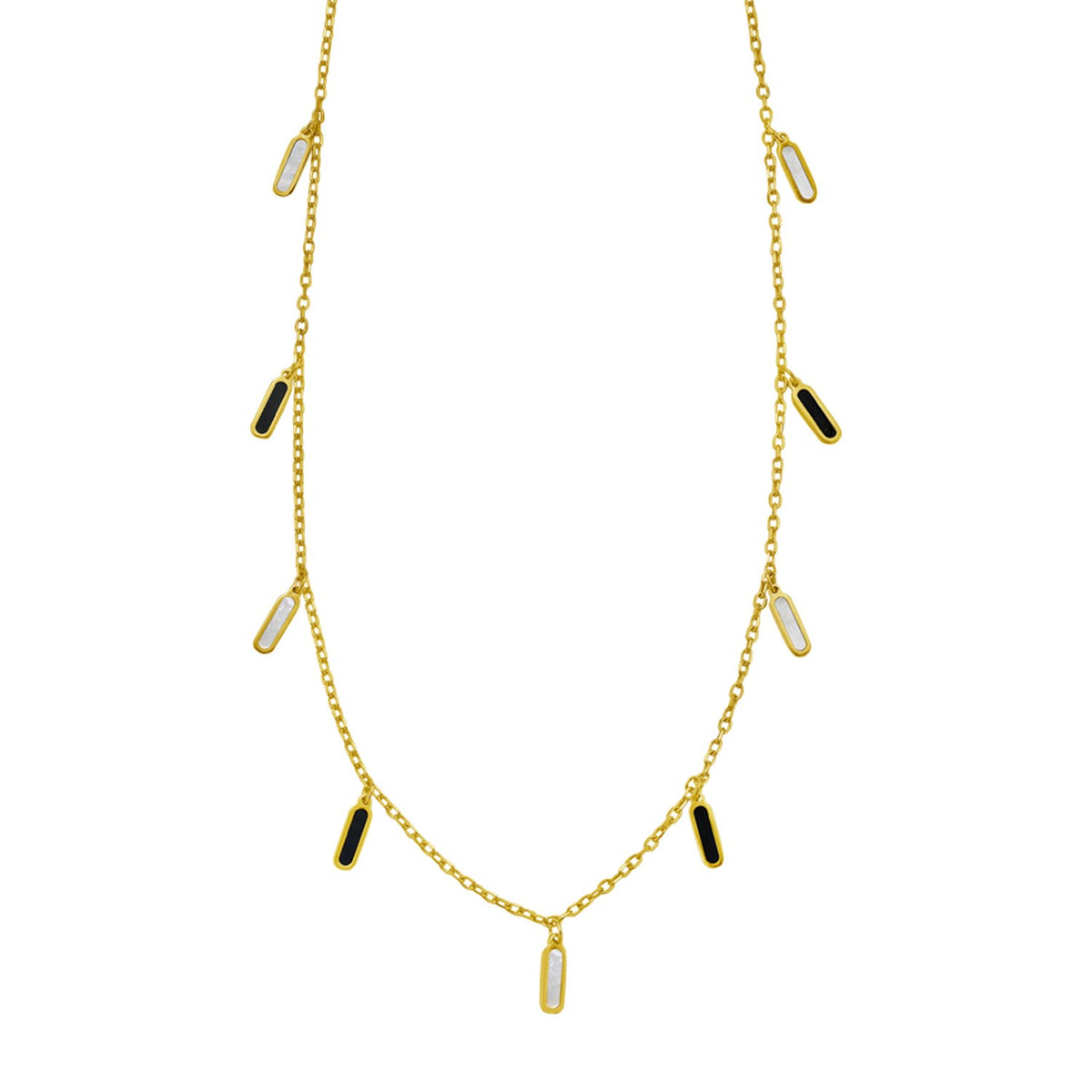 14K Yellow Gold Onyx And MOP Inlay Station Necklace RCJ