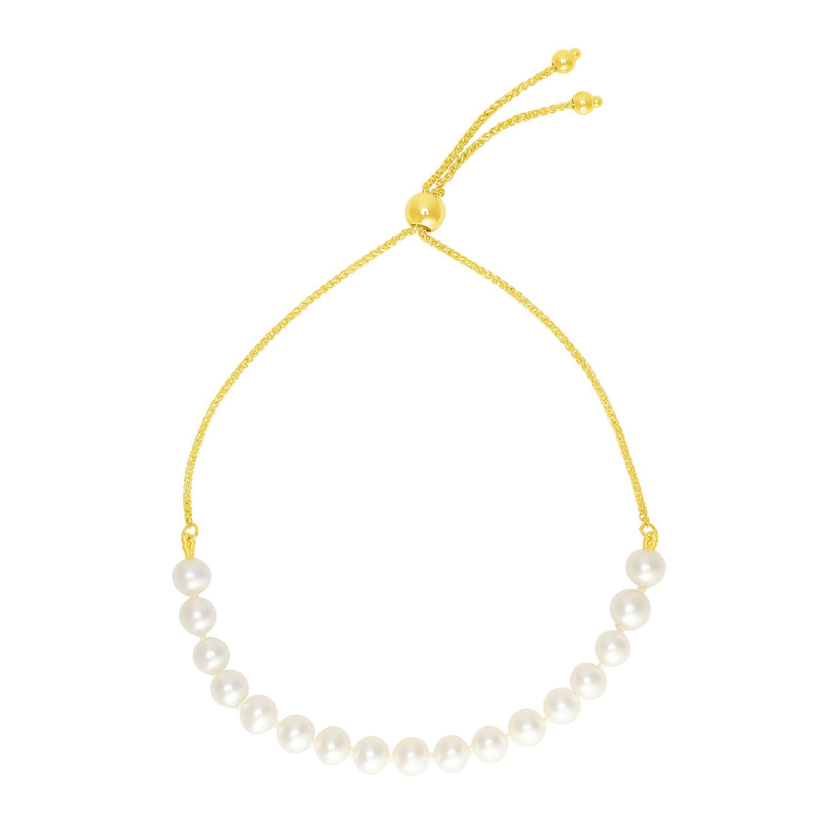 14k Yellow Gold Adjustable Friendship Bracelet with Pearls RCJ