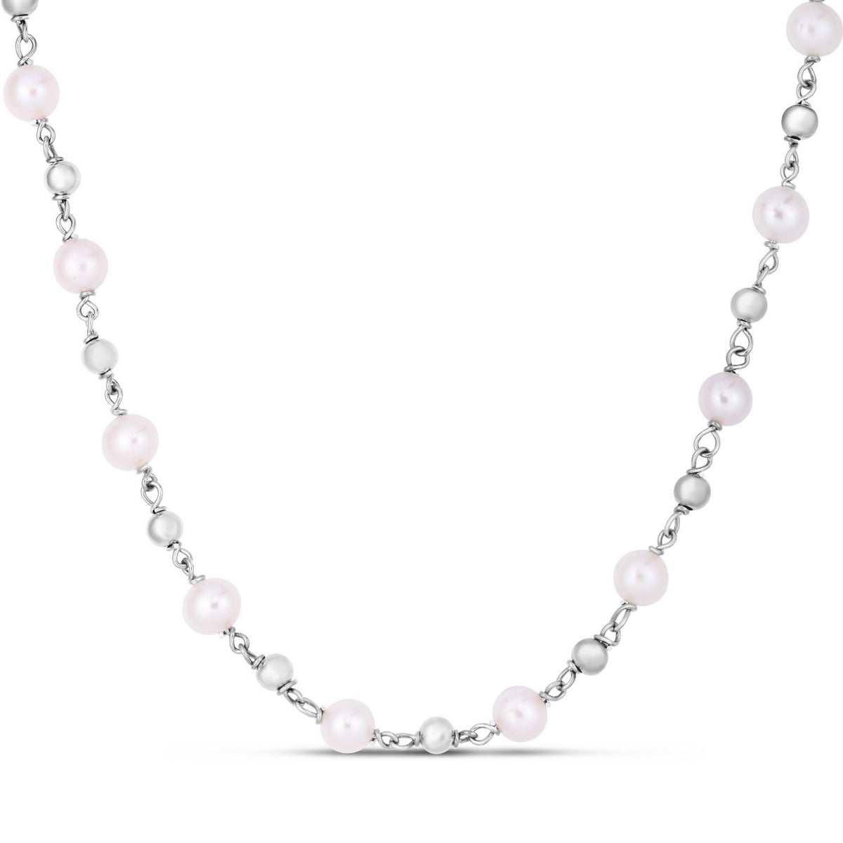 Sterling Silver Rhodium Plated Freshwater Pearl Bead Necklace RCJ