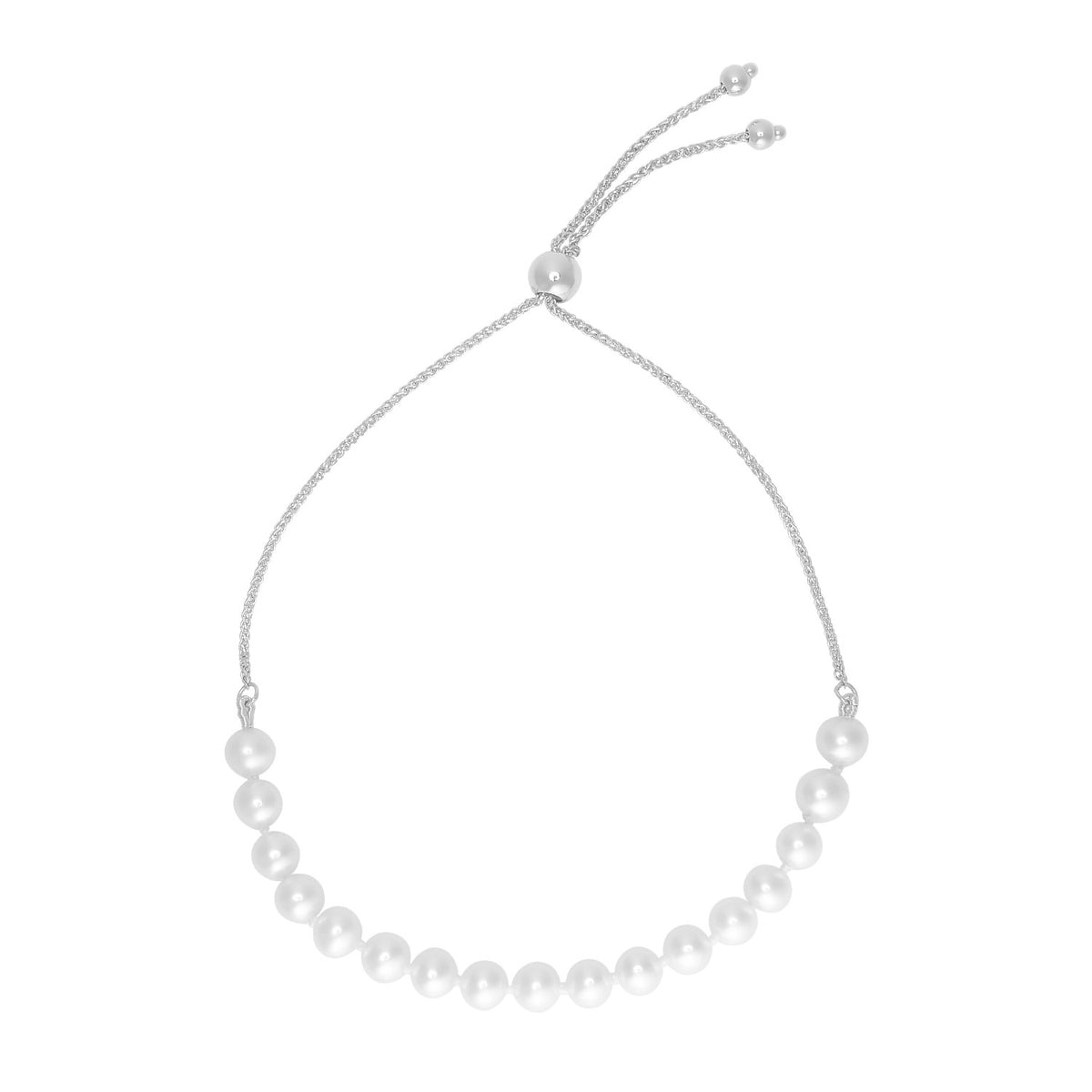 14k White Gold Adjustable Friendship Bracelet with Pearls (5.00 mm) RCJ