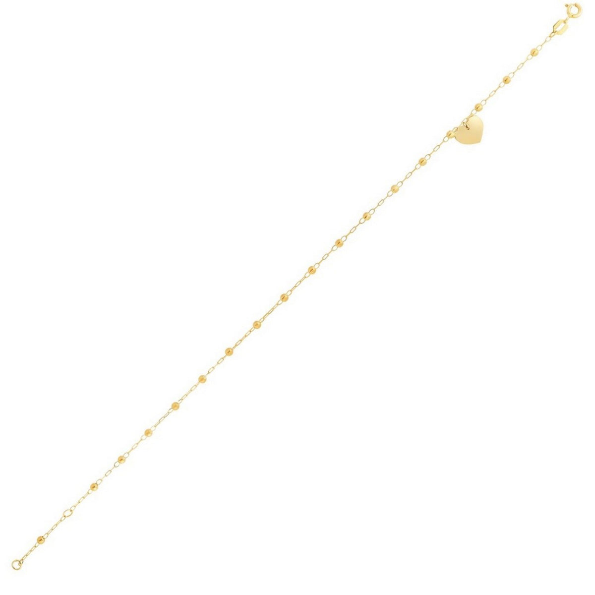 14K Yellow Gold Dangle Heart and Bead Station Anklet RCJ