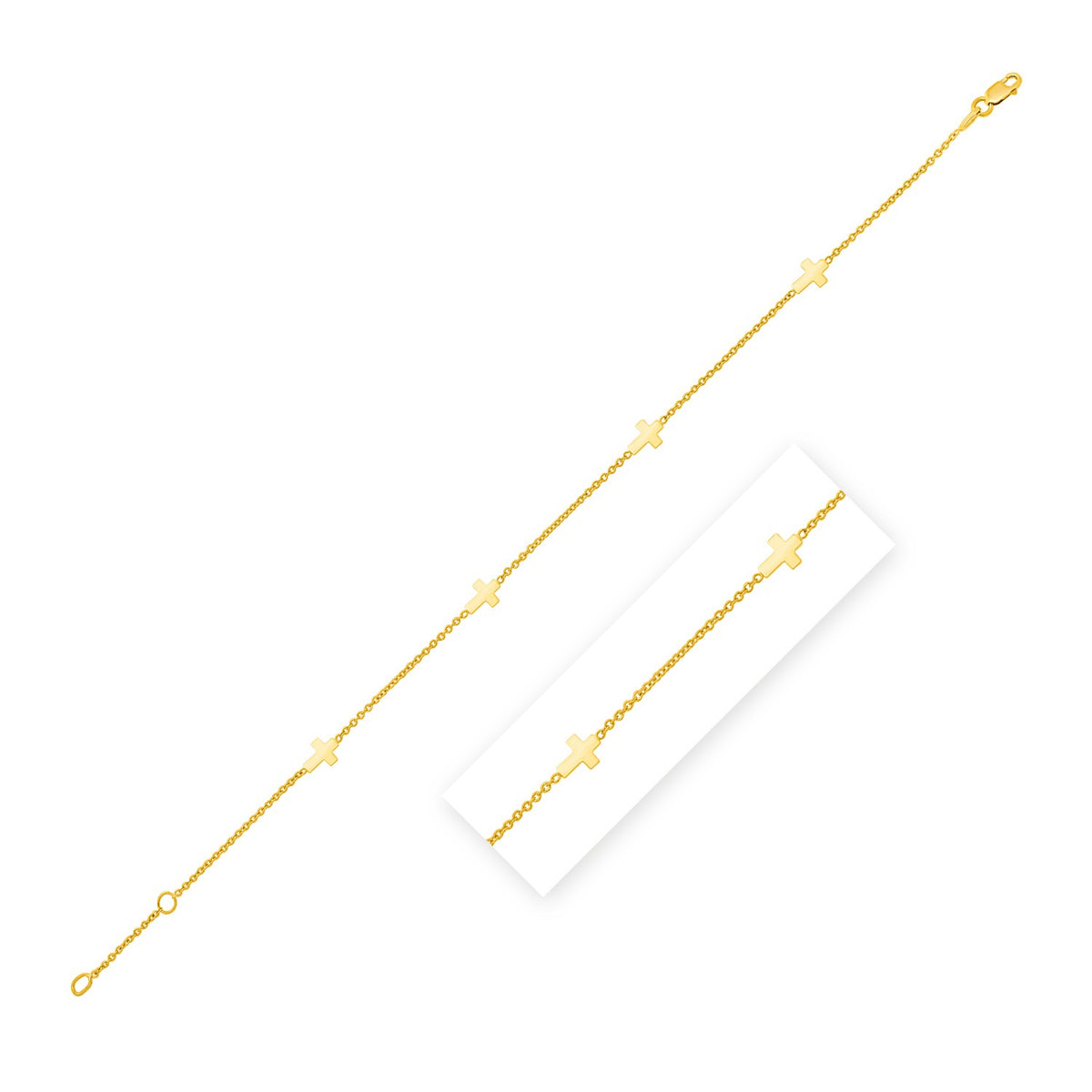 Stationed Cross Anklet in 14K Yellow Gold (1.00 mm) RCJ