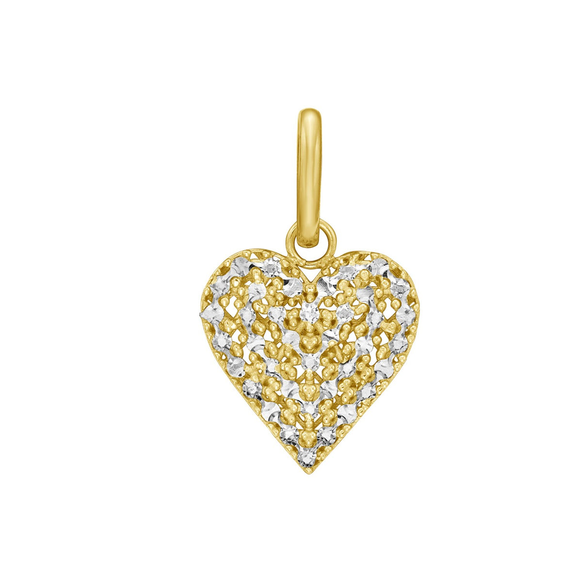 14K Yellow Gold Diamond Cut Pave Heart Charm RCJ