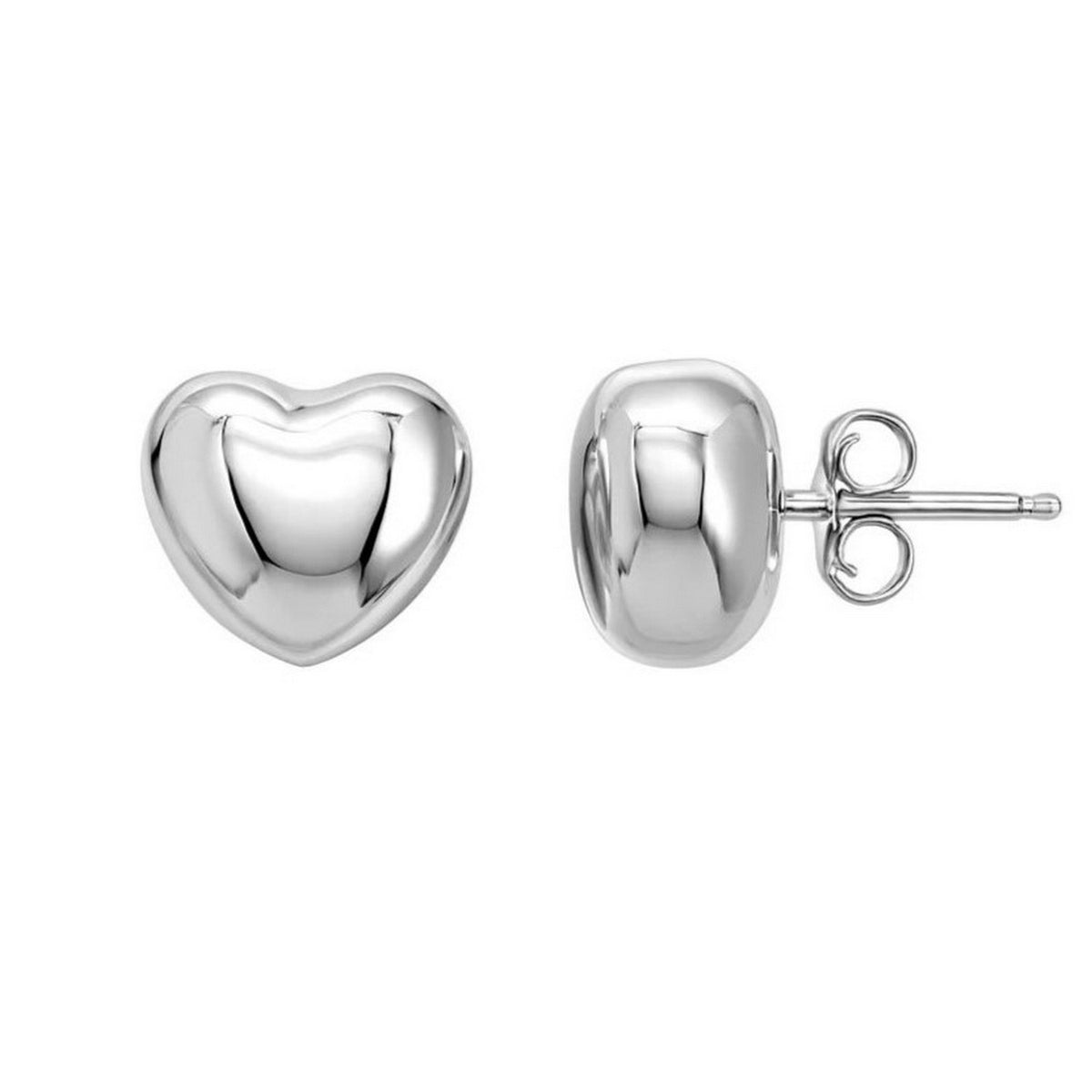 Sterling Silver Rhodium Plated Puffed Small Heart Stud Earrings RCJ