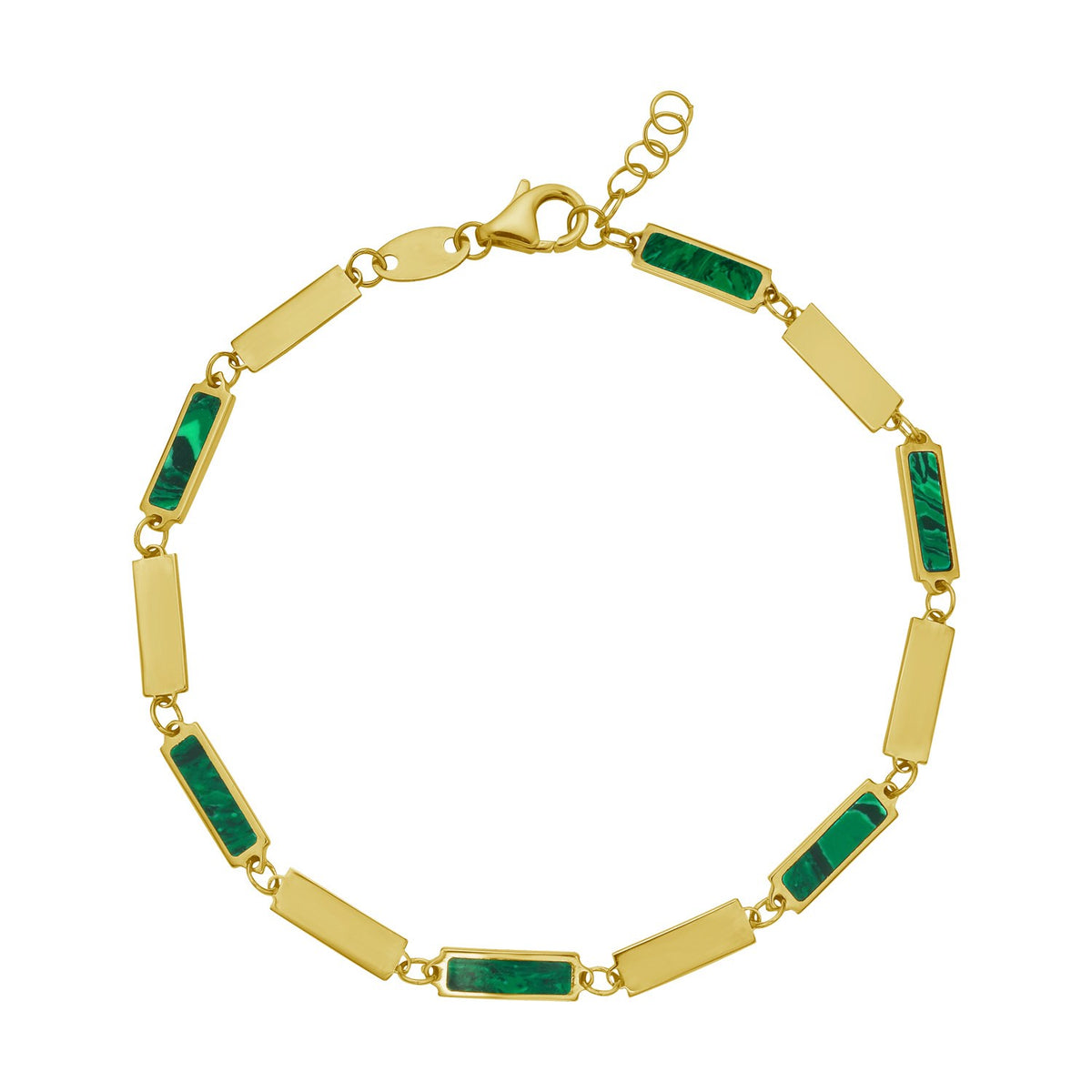 14K Yellow Gold Malachite Rectangle Links Bracelet (3.50 mm) RCJ