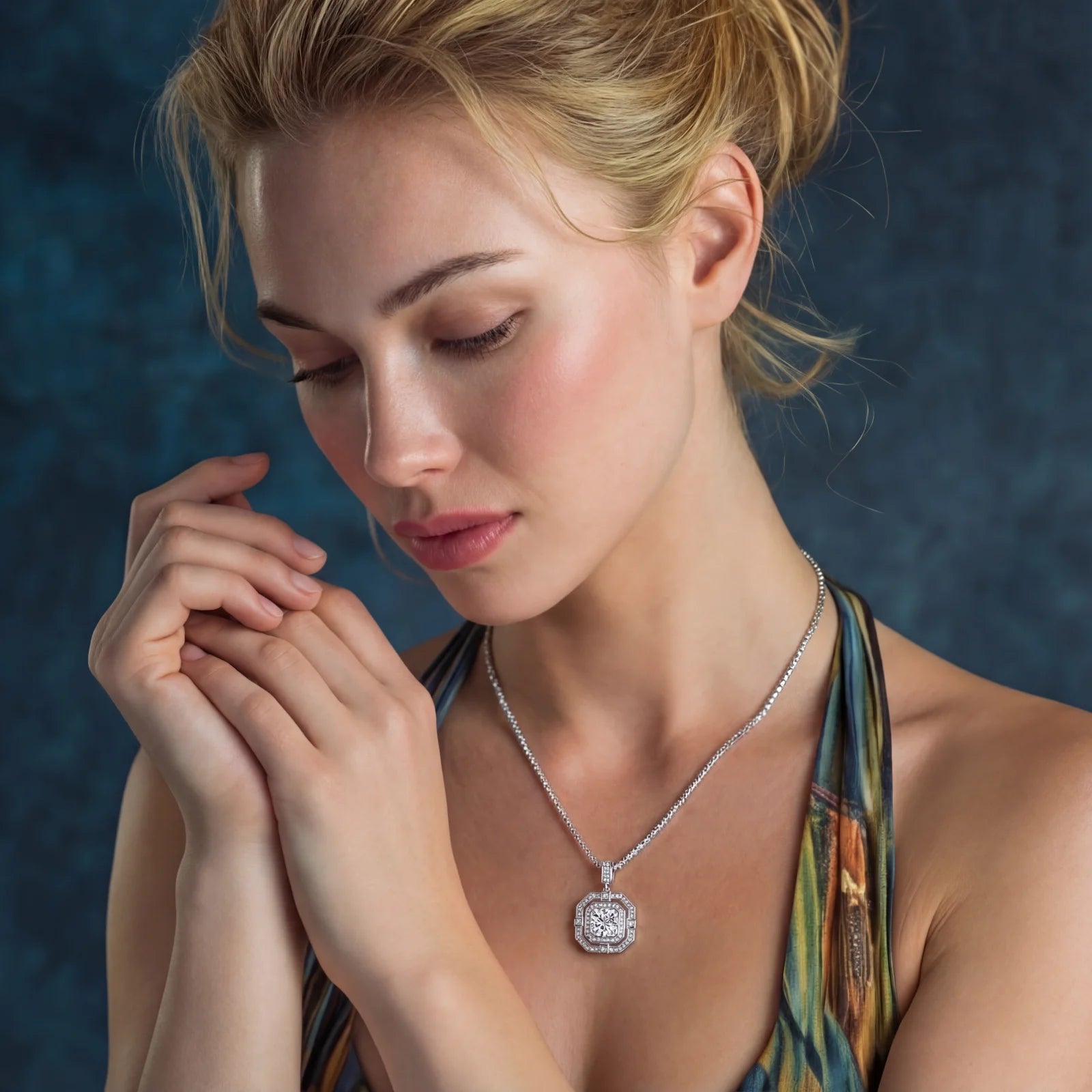 Geometric Halo Moissanite Necklace by AlbaLuxe AlbaLuxe