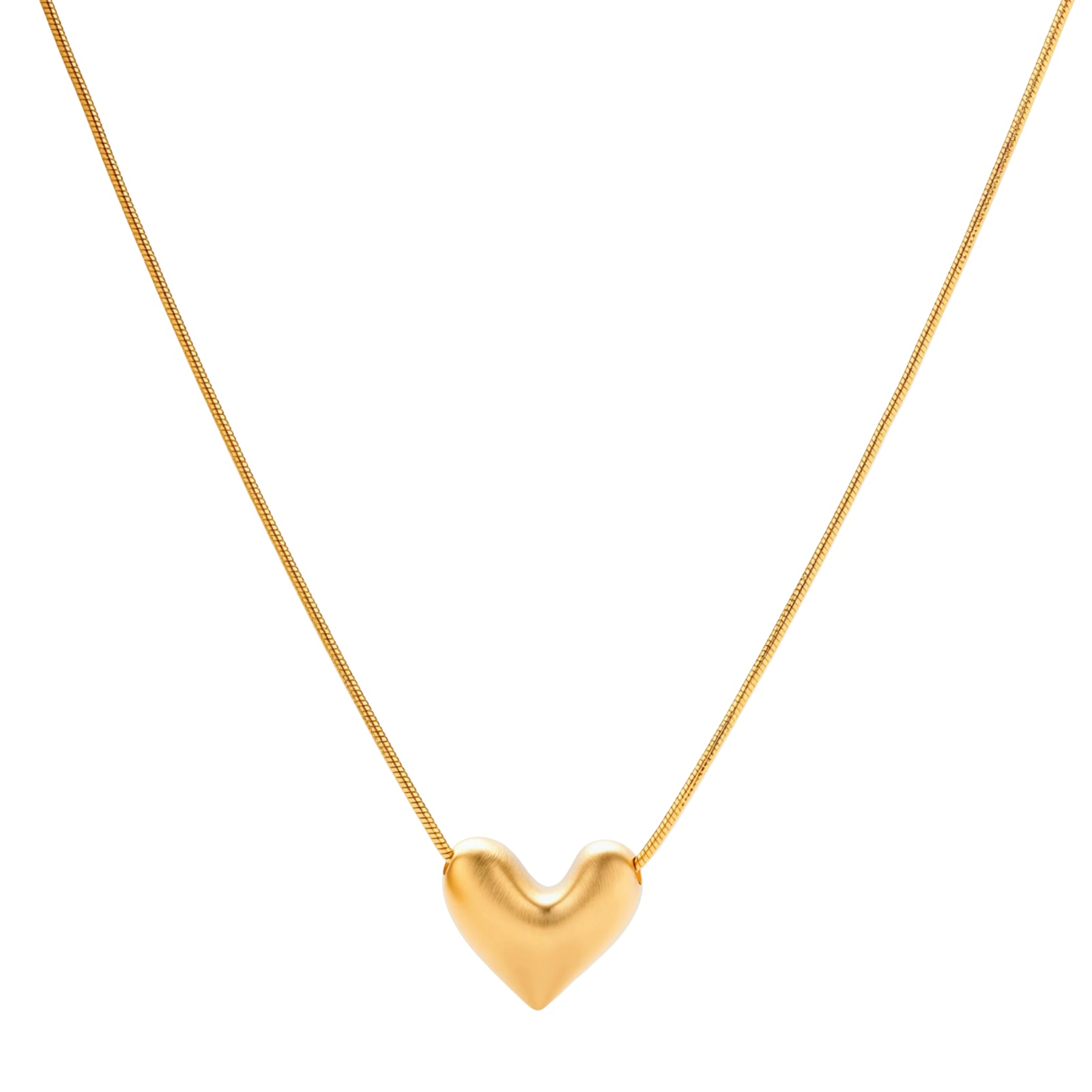 Dainty 18K gold-plated sterling silver necklace with small heart pendant on delicate chain against cream background.