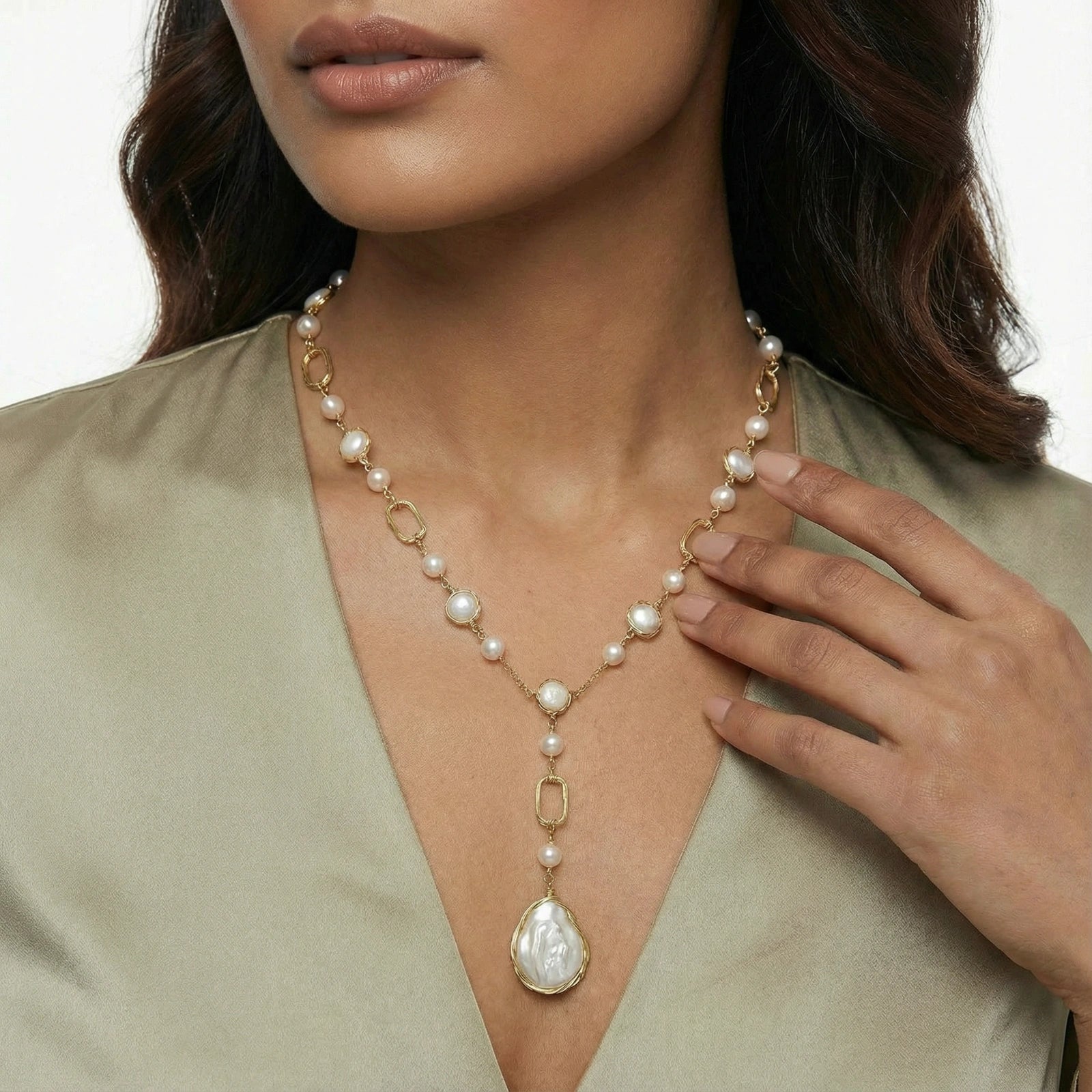 Lumina Pearl Station Necklace by AlbaLuxe