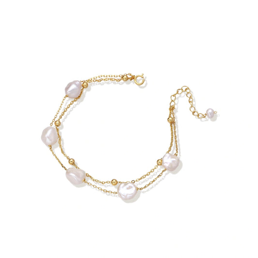 Baroque Pearl Layered Gold Vermeil Bracelet by AlbaLuxe
