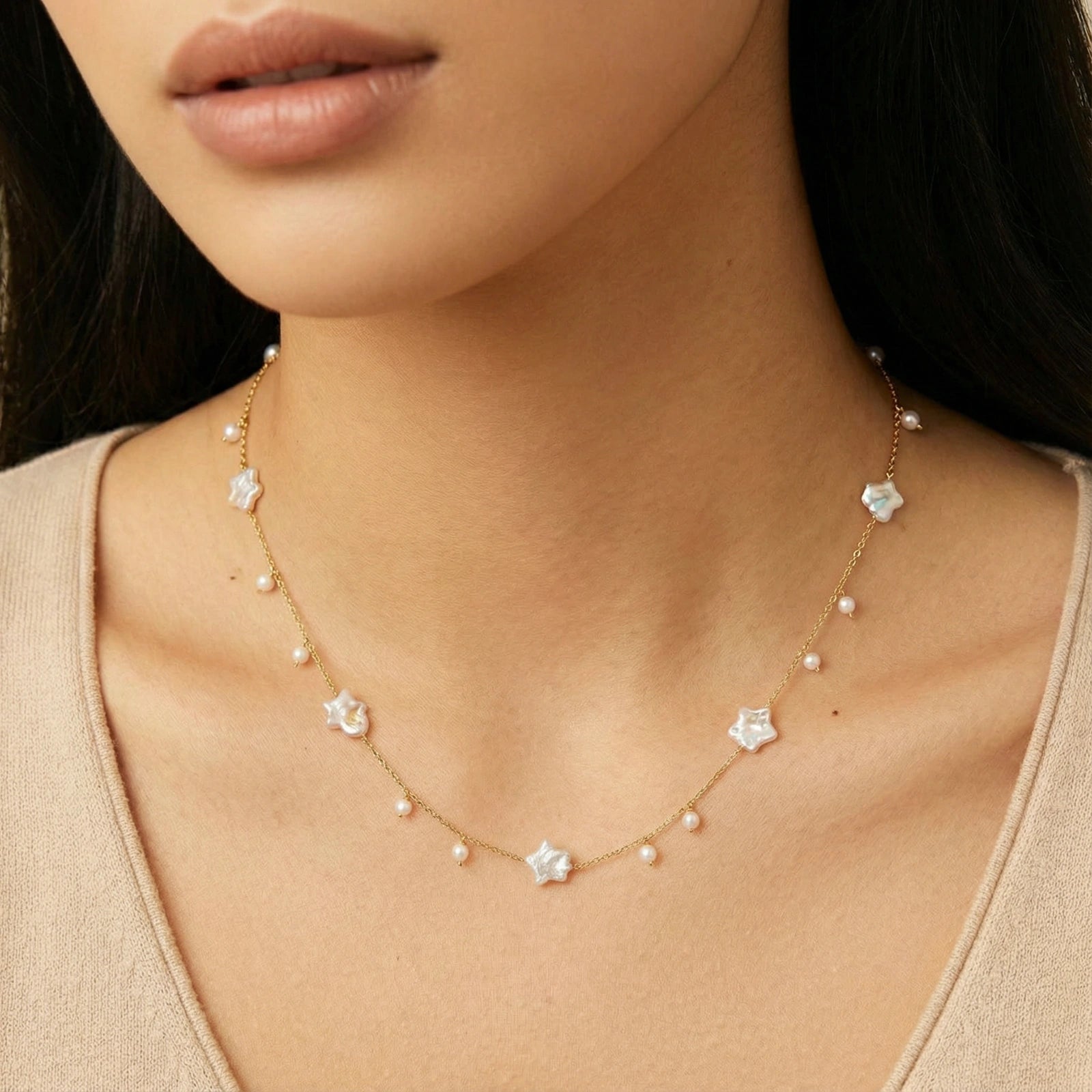 Celestial Pearl Stars Necklace by AlbaLuxe AlbaLuxe