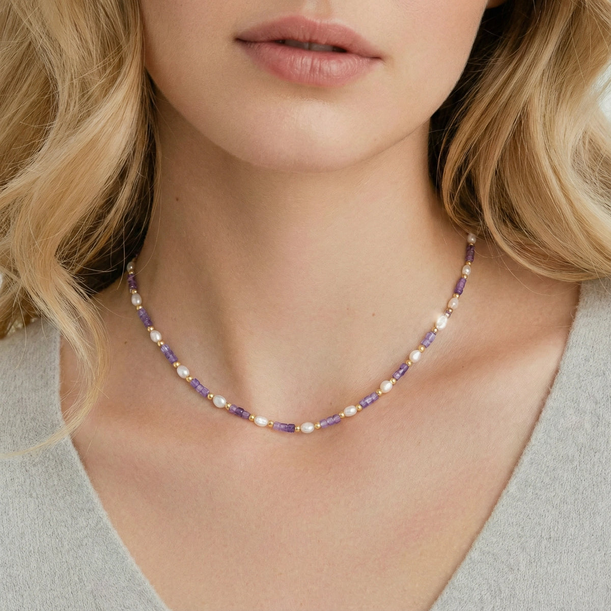 Amethyst Pearl Harmony Necklace by AlbaLuxe AlbaLuxe