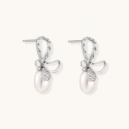 Crystal Bow Pearl Drops by AlbaLuxe AlbaLuxe