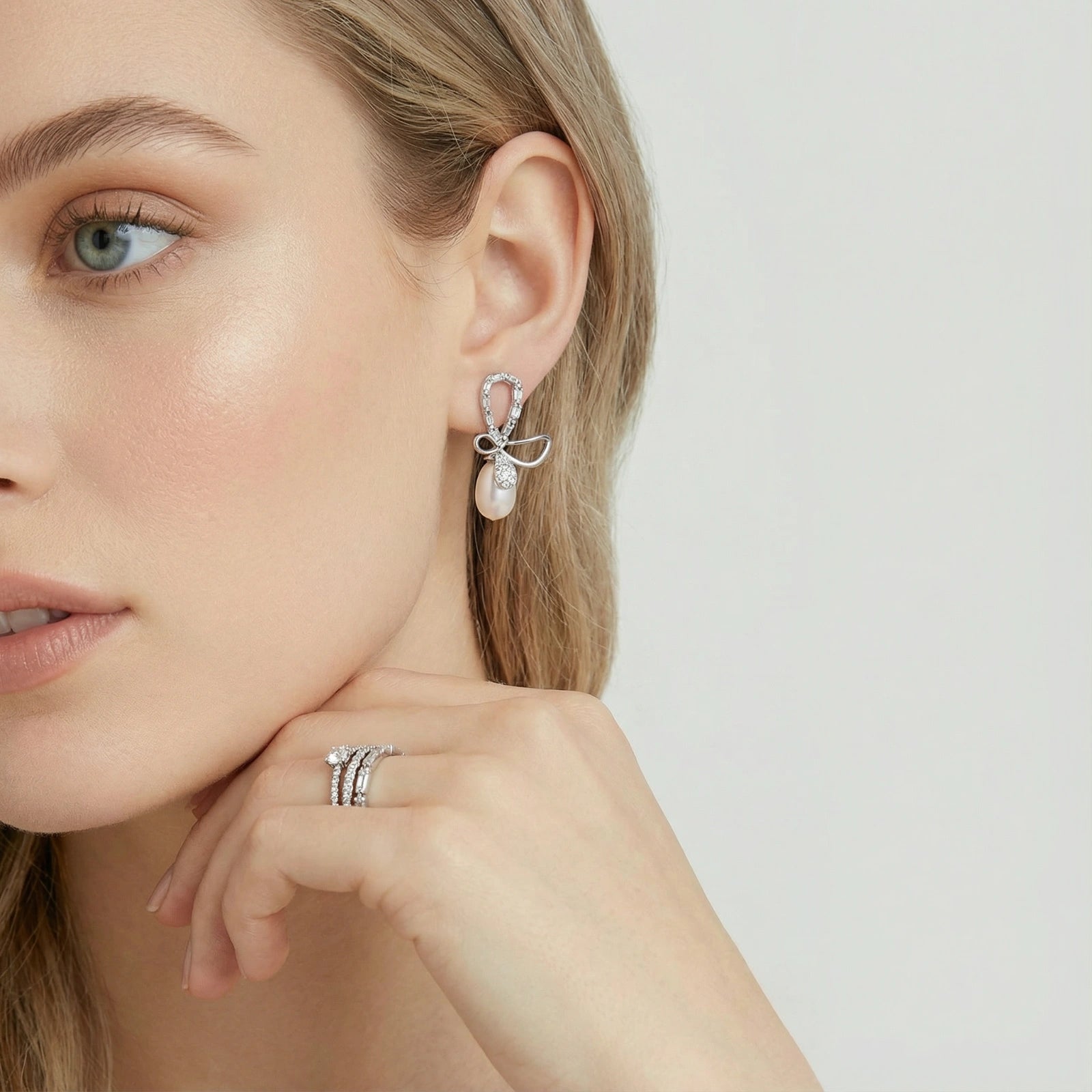 Crystal Bow Pearl Drops by AlbaLuxe