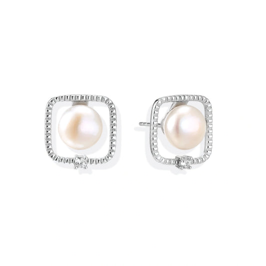 Sterling Silver Pearl Halo Studs by AlbaLuxe AlbaLuxe