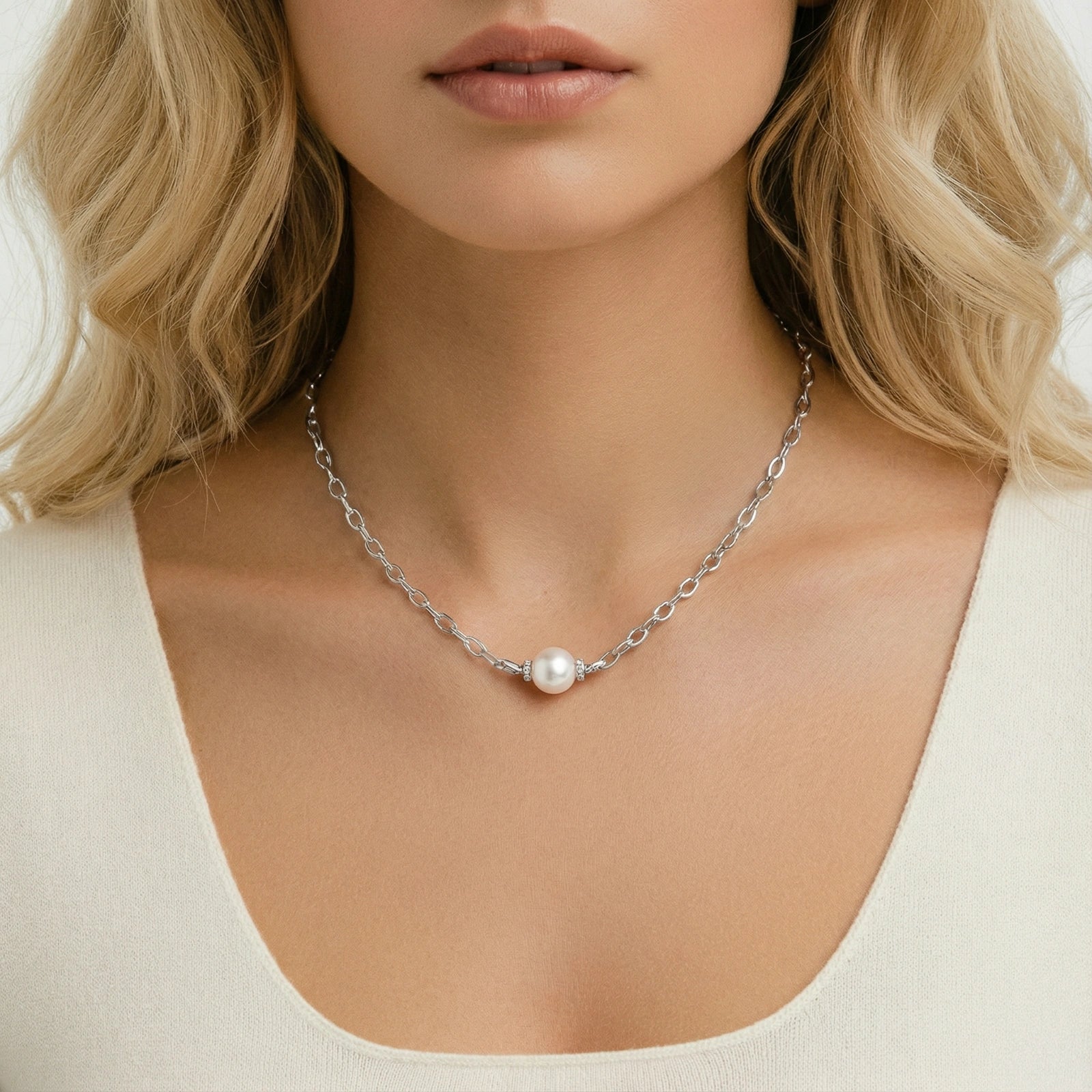 Luna Pearl Chain Necklace by AlbaLuxe