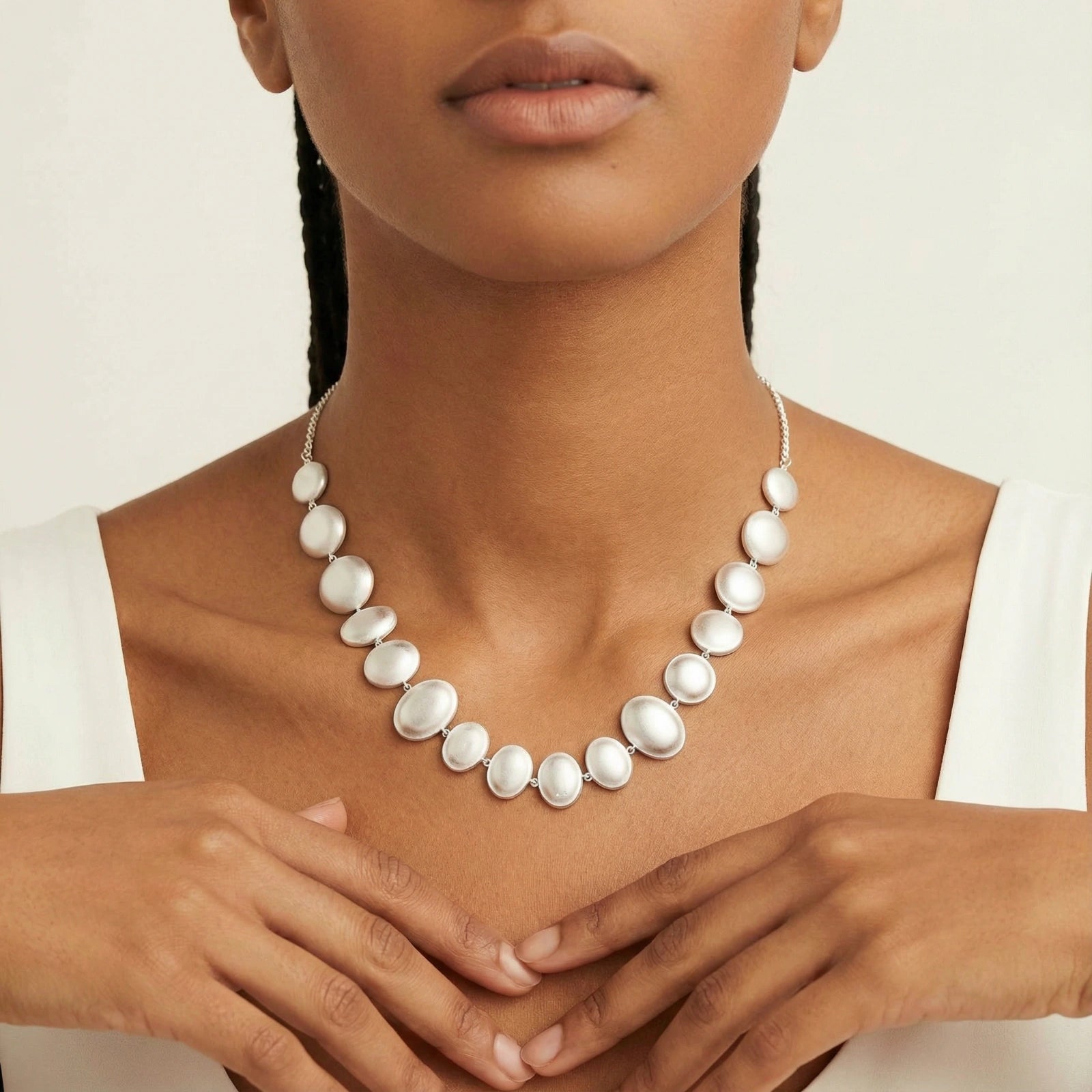 Lunar Silver Arc Necklace by AlbaLuxe