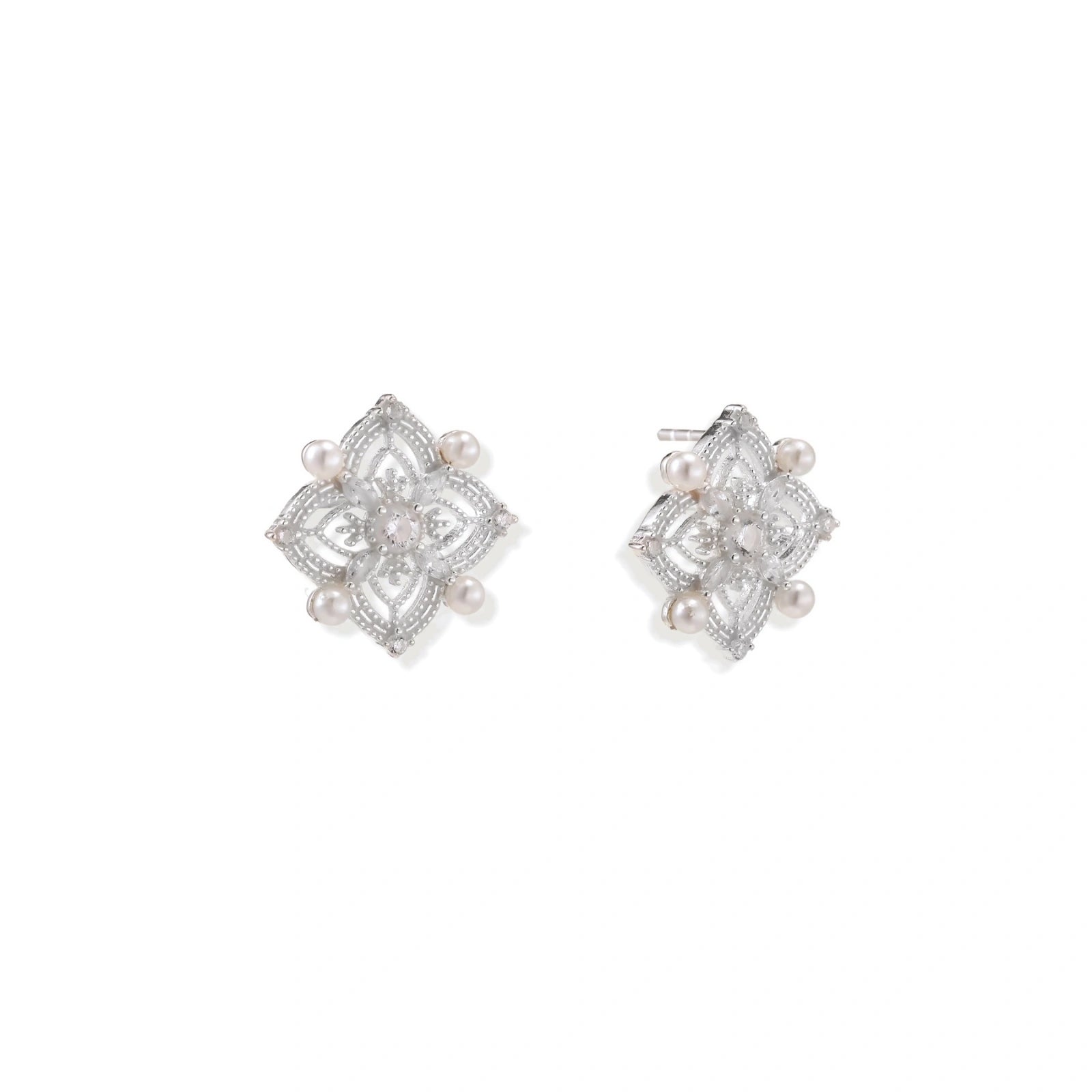 Celestial Pearl Cross Studs by AlbaLuxe