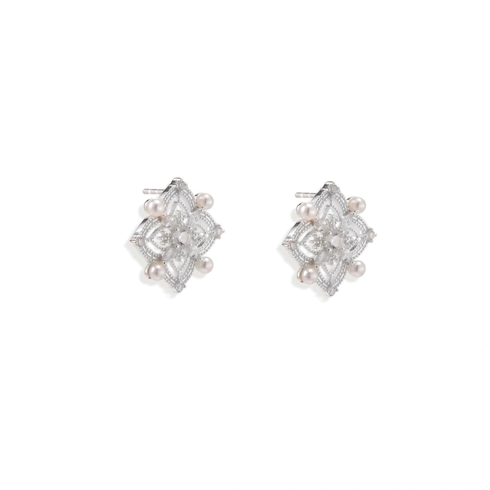 Celestial Pearl Cross Studs by AlbaLuxe