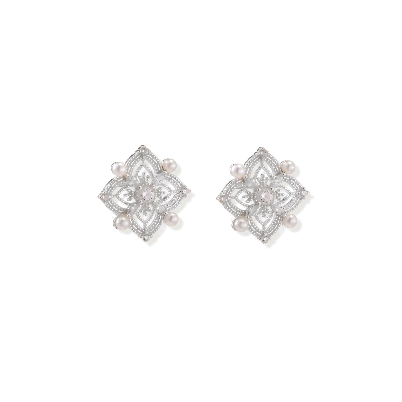 Celestial Pearl Cross Studs by AlbaLuxe