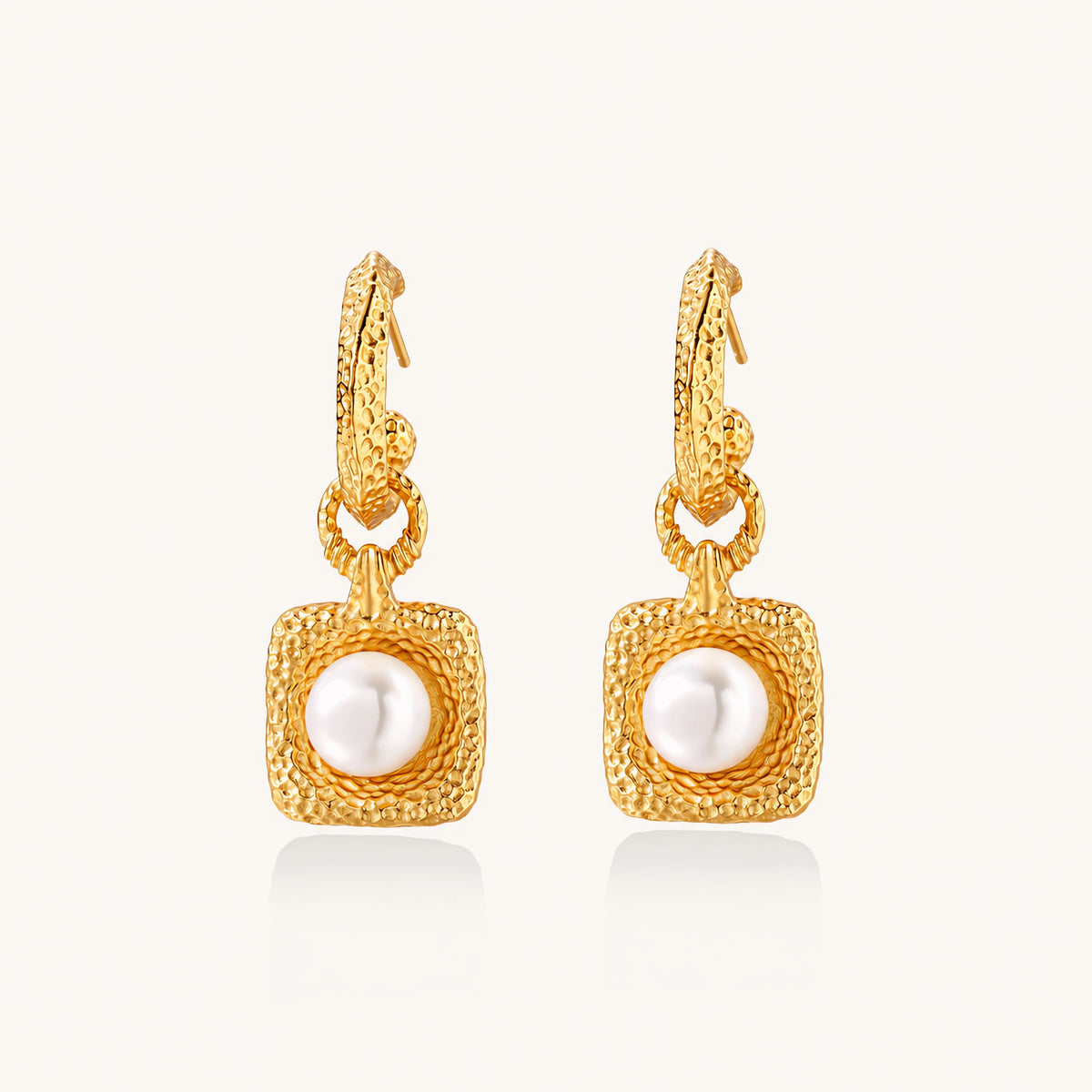 Golden Pearl Drop Hoops by AlbaLuxe AlbaLuxe