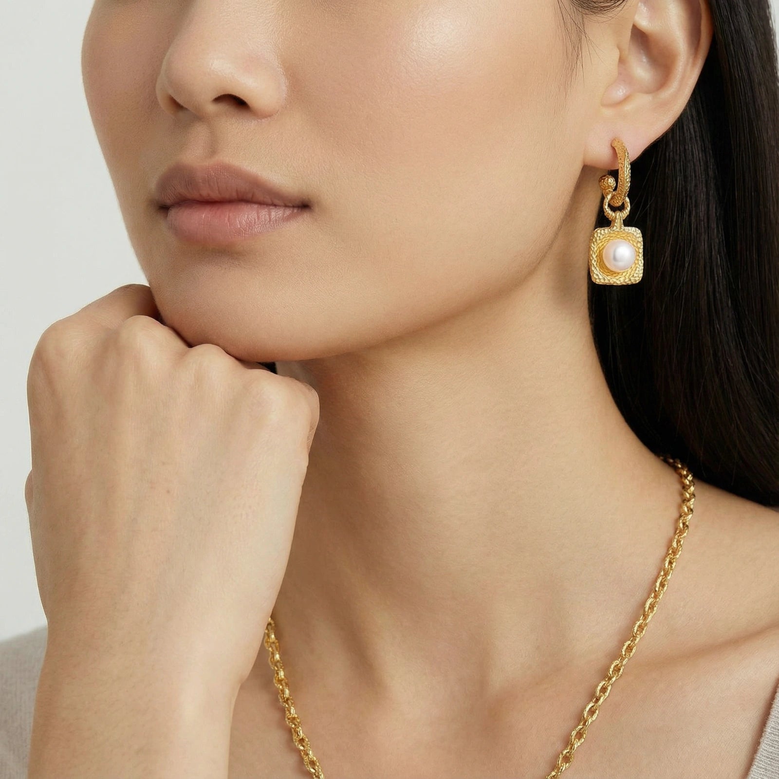 Golden Pearl Drop Hoops by AlbaLuxe