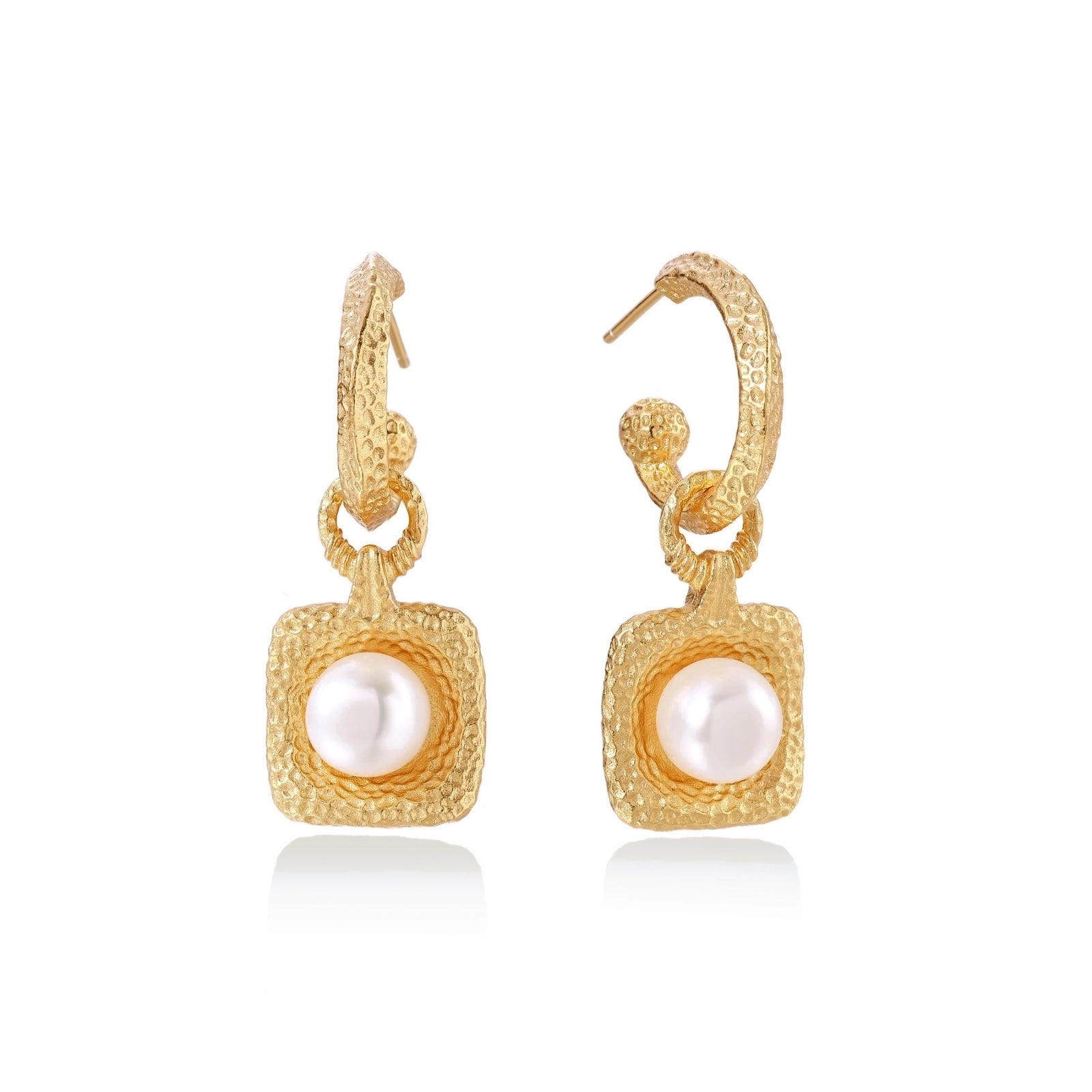 Golden Pearl Drop Hoops by AlbaLuxe