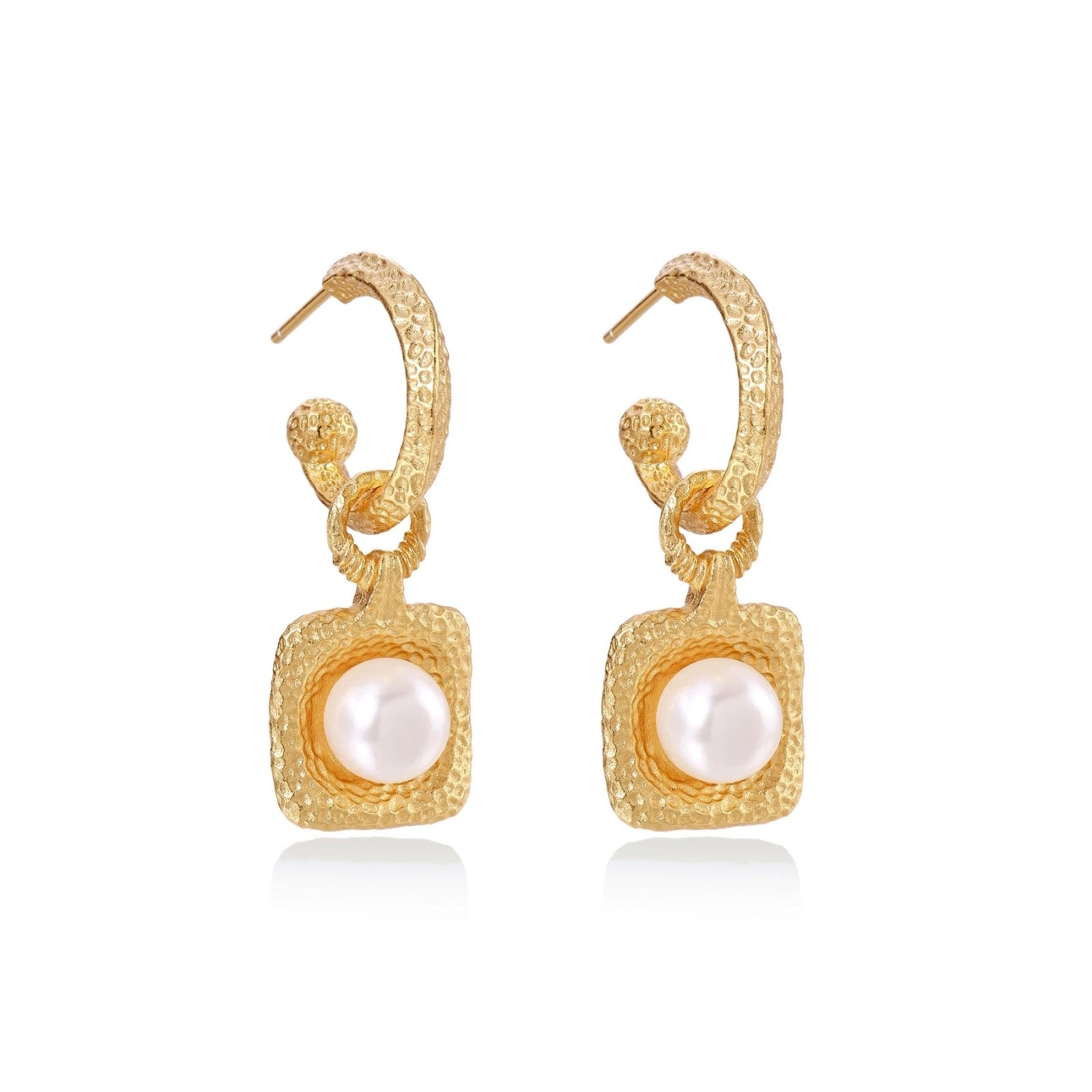 Golden Pearl Drop Hoops by AlbaLuxe