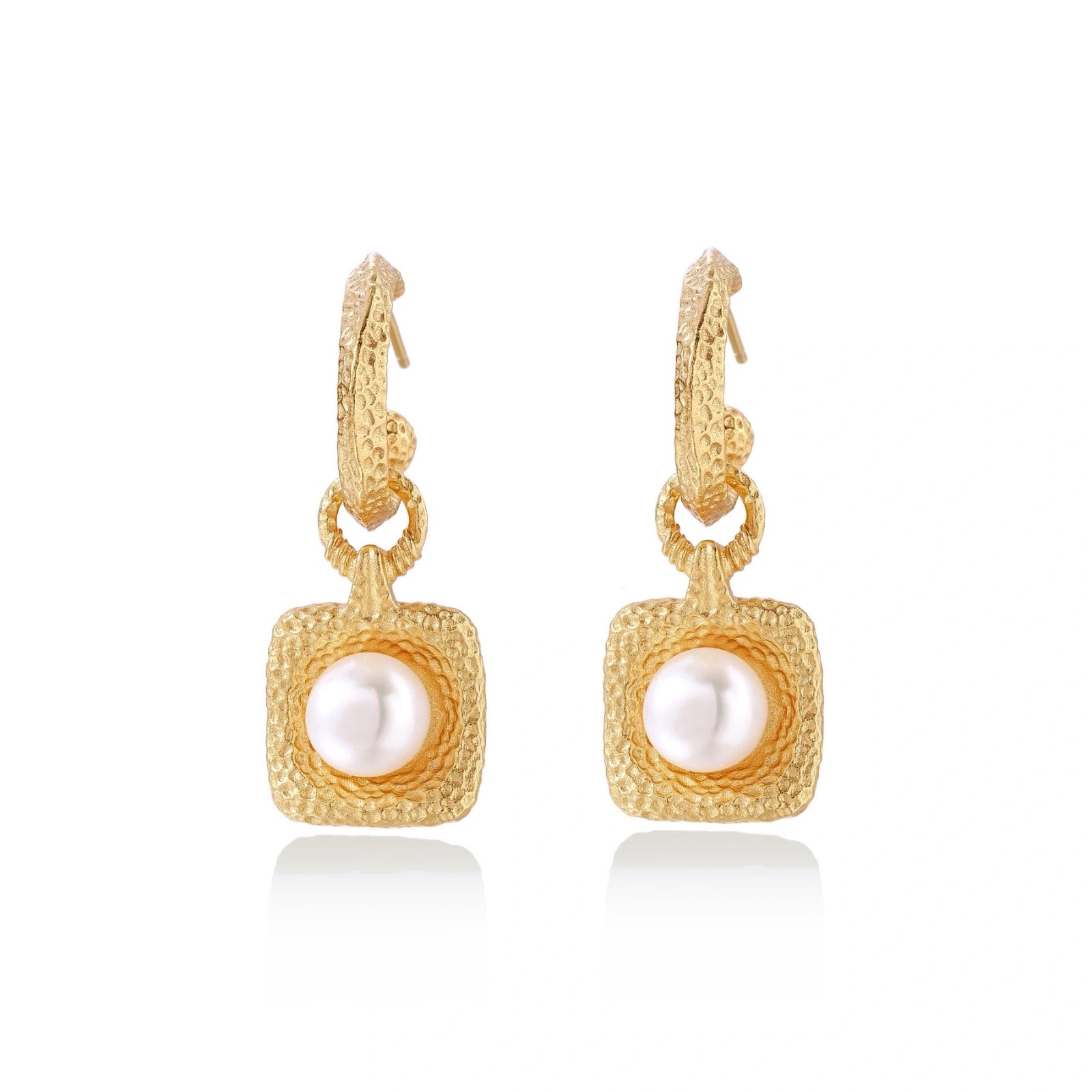 Golden Pearl Drop Hoops by AlbaLuxe