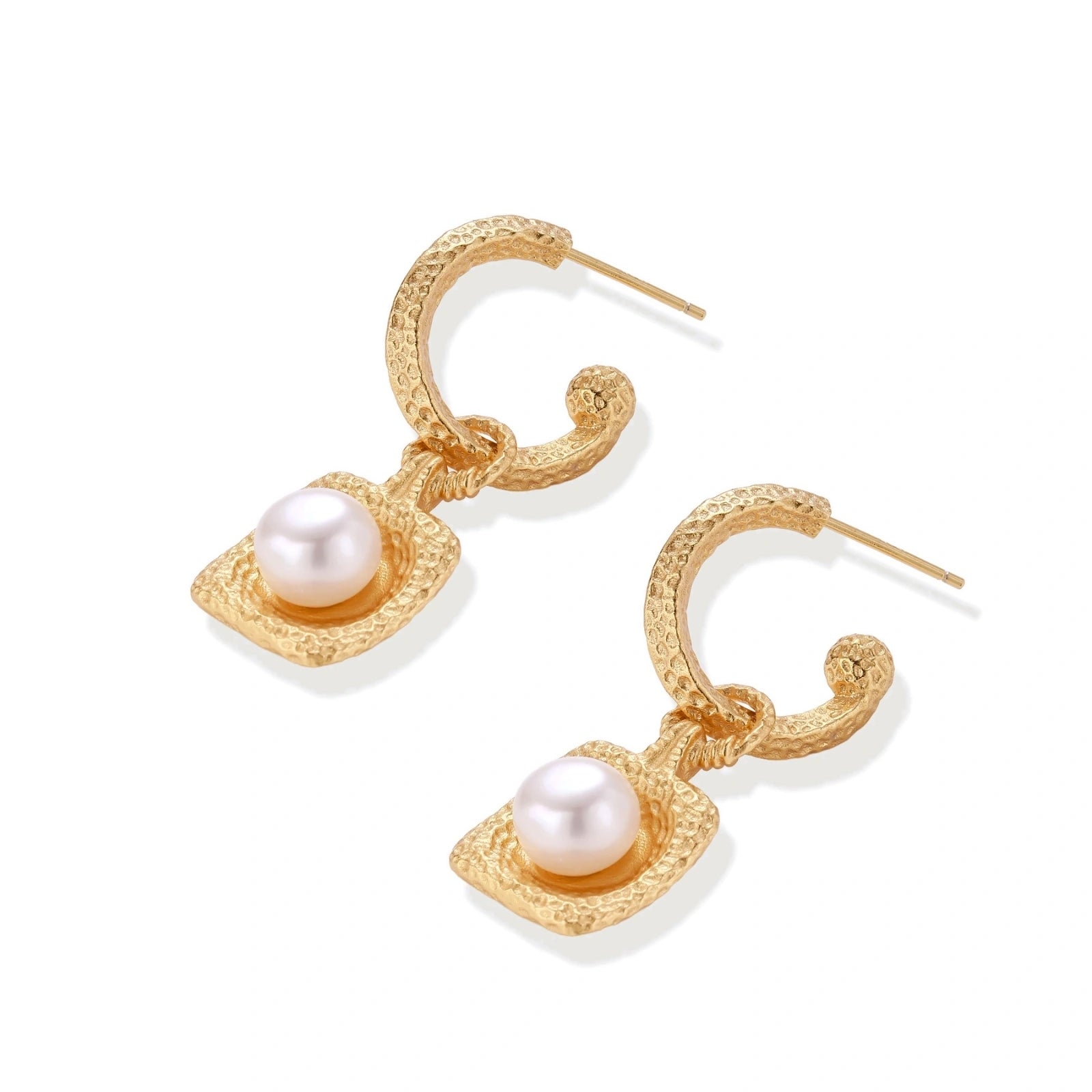 Golden Pearl Drop Hoops by AlbaLuxe