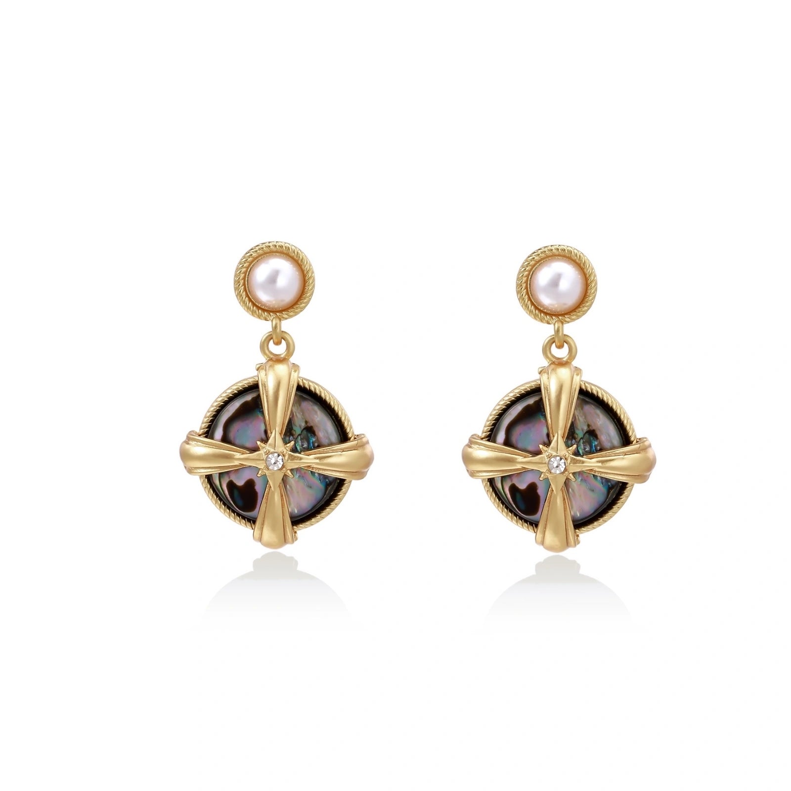 Pearl Abalone Cross Drops by AlbaLuxe