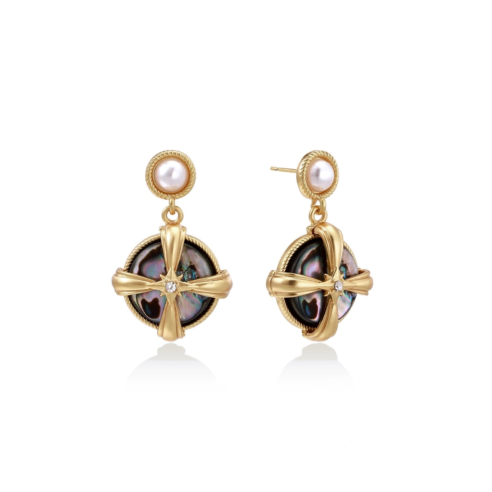Pearl Abalone Cross Drops by AlbaLuxe