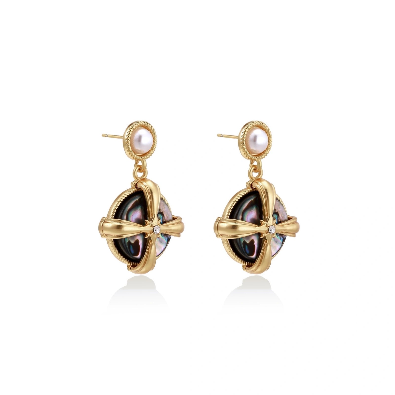 Pearl Abalone Cross Drops by AlbaLuxe