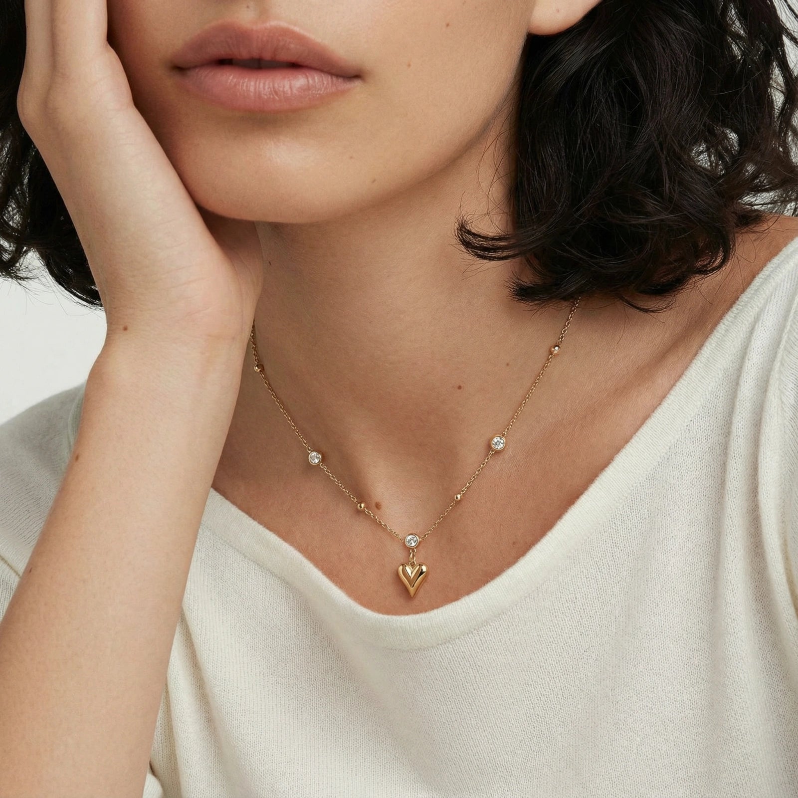 Crystal Heart Charm Necklace by AlbaLuxe