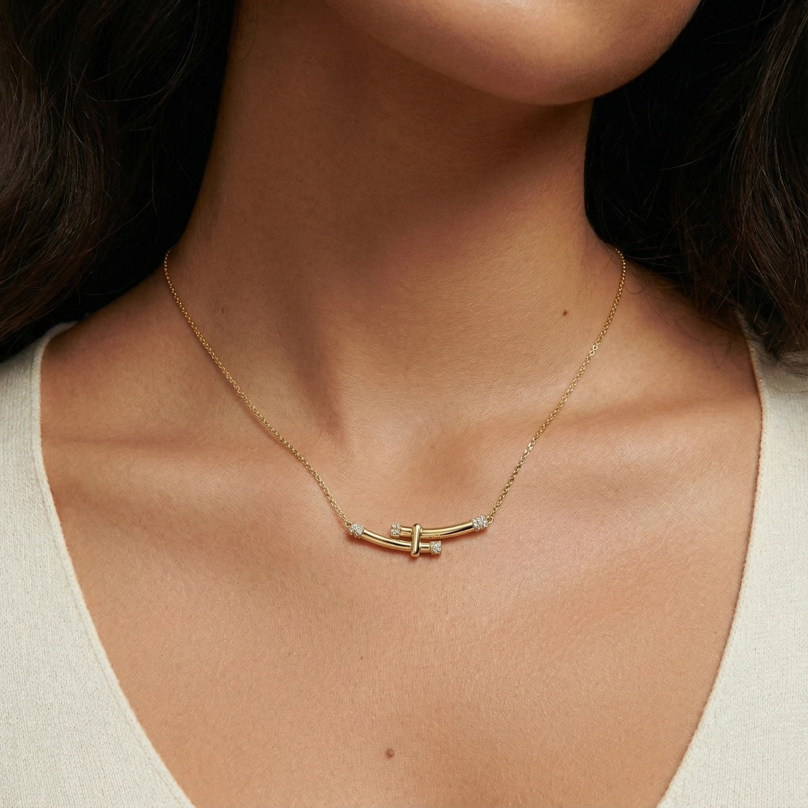 Bamboo Crystal Arc Necklace by AlbaLuxe