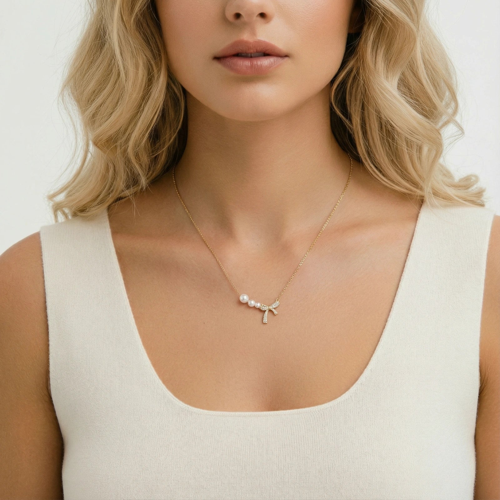 Pearl Bow Dreams Necklace by AlbaLuxe