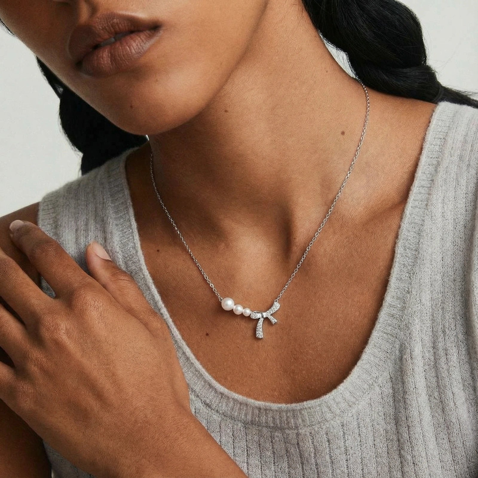 Pearl Bow Necklace by AlbaLuxe