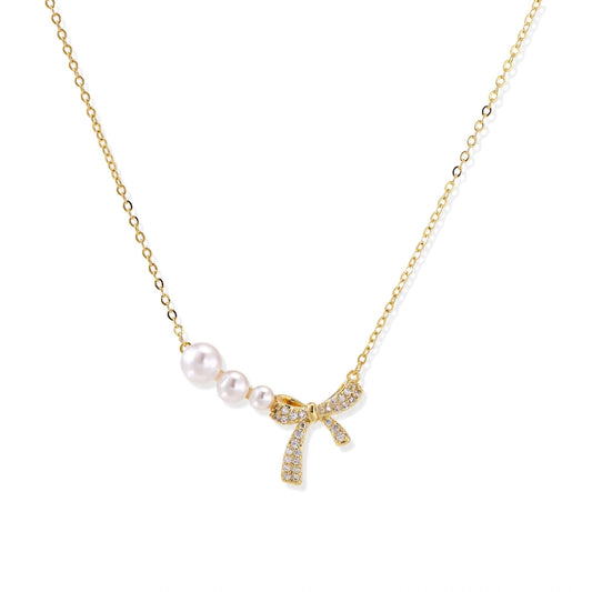 Pearl Bow Dreams Necklace by AlbaLuxe