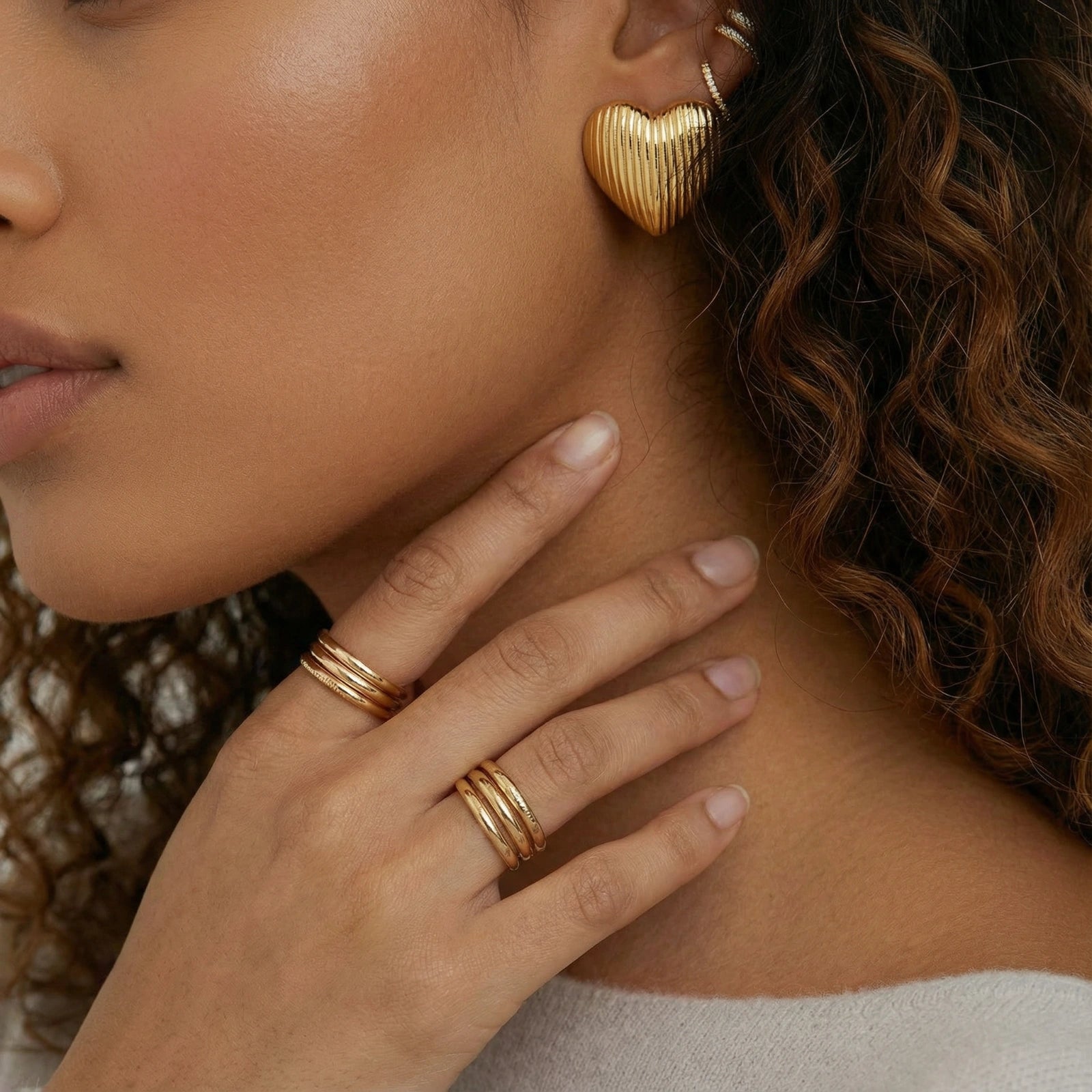 Textured Heart Stud Earrings by AlbaLuxe