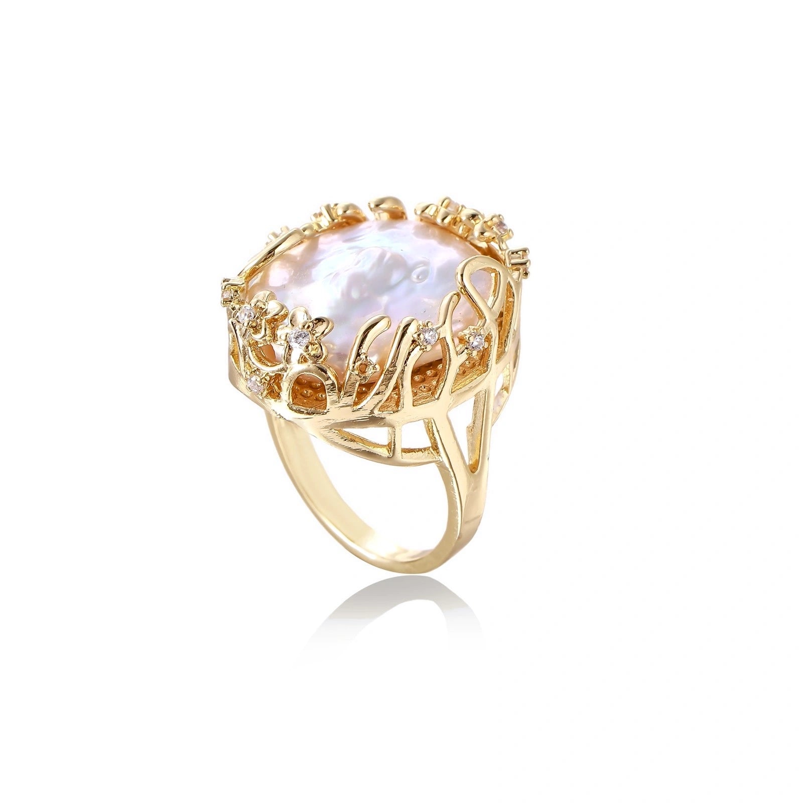Baroque Pearl Crown Ring by AlbaLuxe