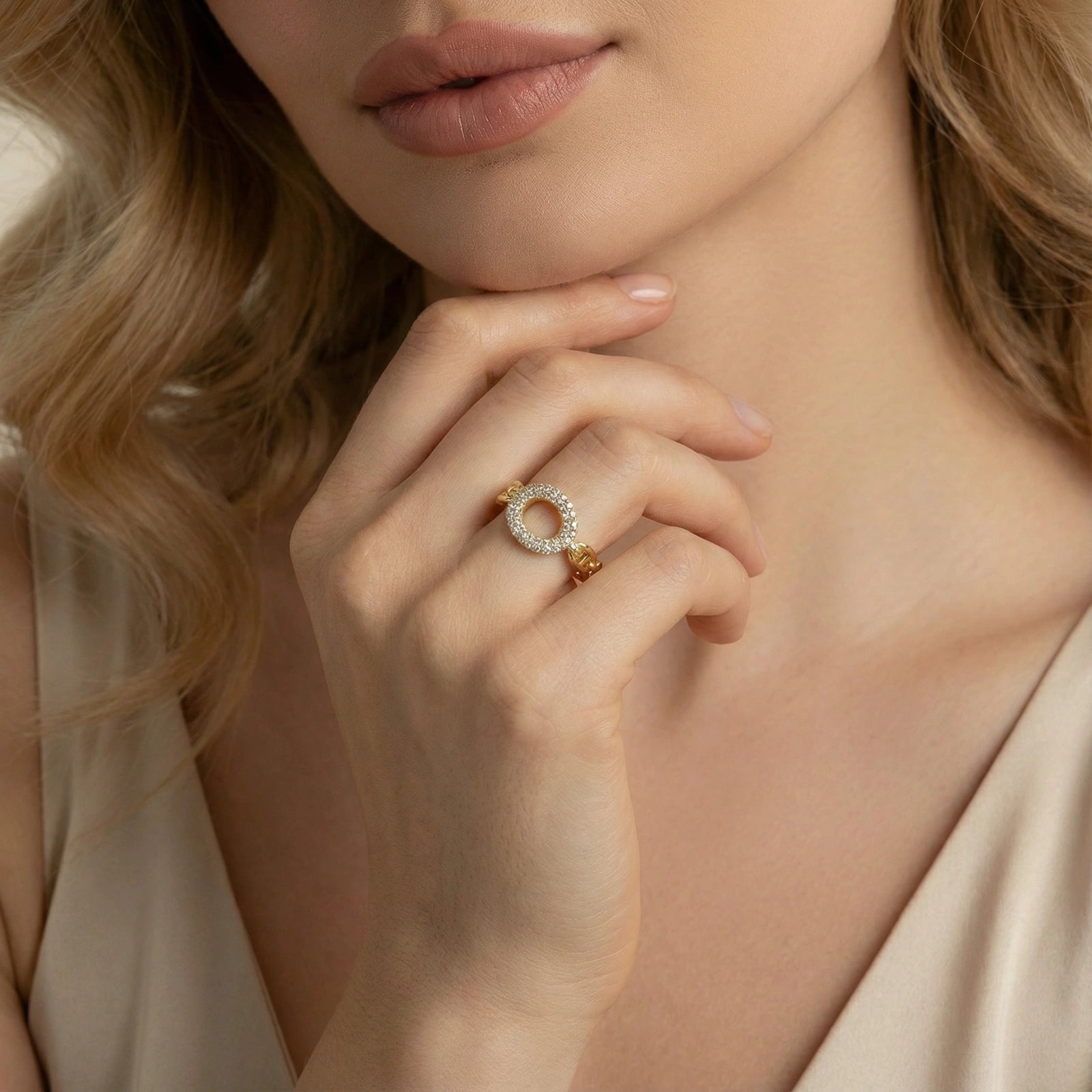 Golden Chain Statement Ring by AlbaLuxe