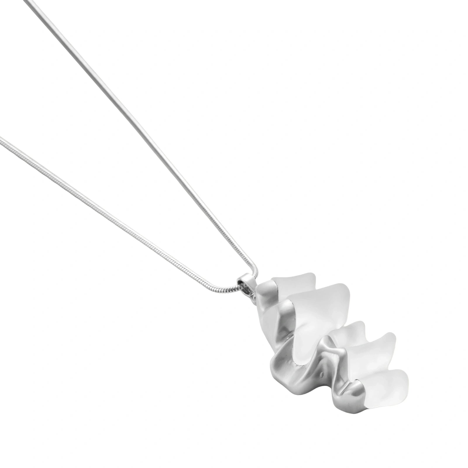 Modern sculptural jewelry set with flowing ribbon-like earrings and matching pendant in eco-zinc alloy finish