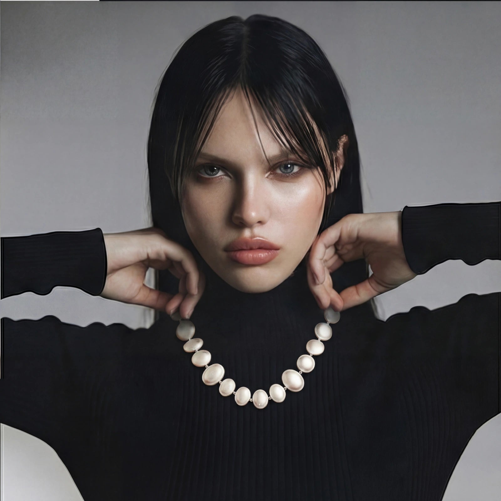 Lunar Silver Arc Necklace by AlbaLuxe