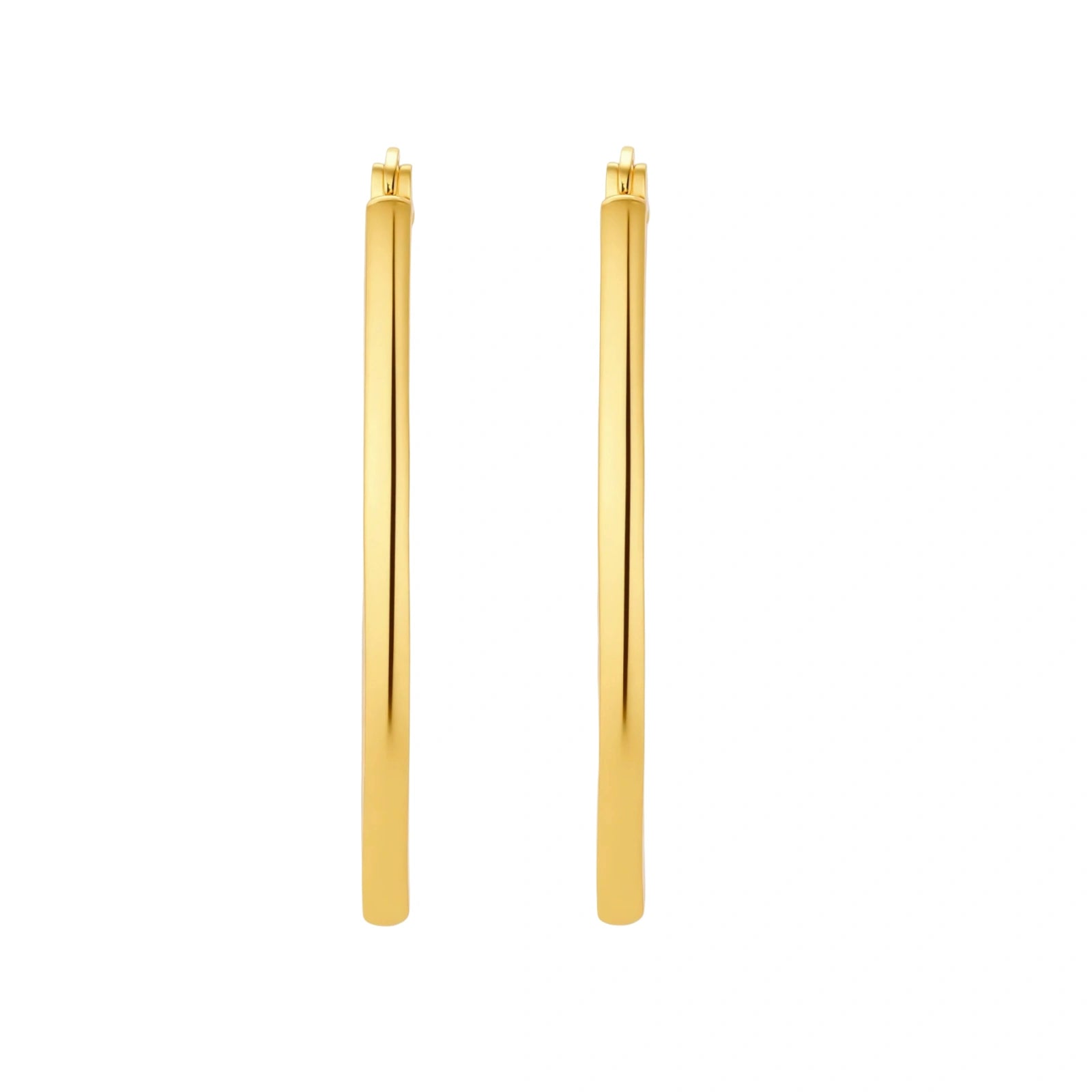 Set of geometric gold-plated sterling silver hoop earrings in oval and cushion shapes on cream background