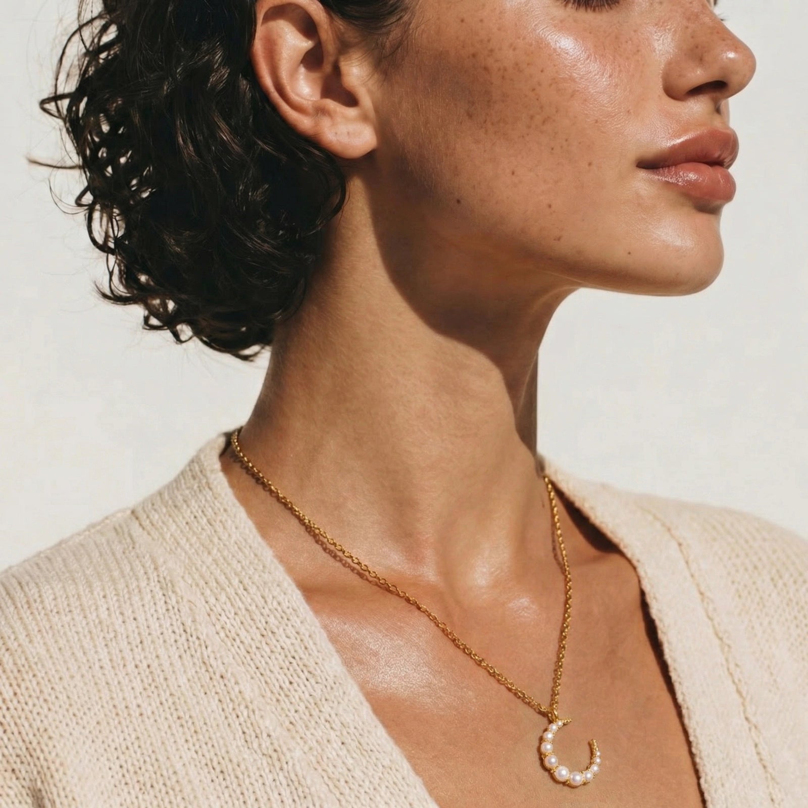 Luna Pearl Crescent Necklace by AlbaLuxe